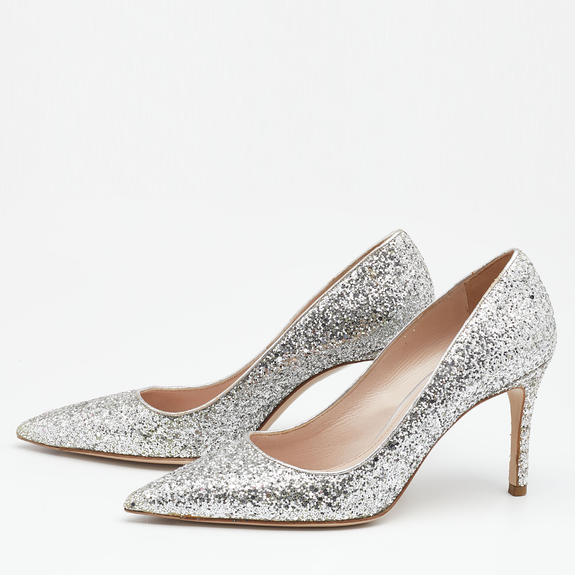 

Miu Miu Silver Coarse Glitter Pumps Size