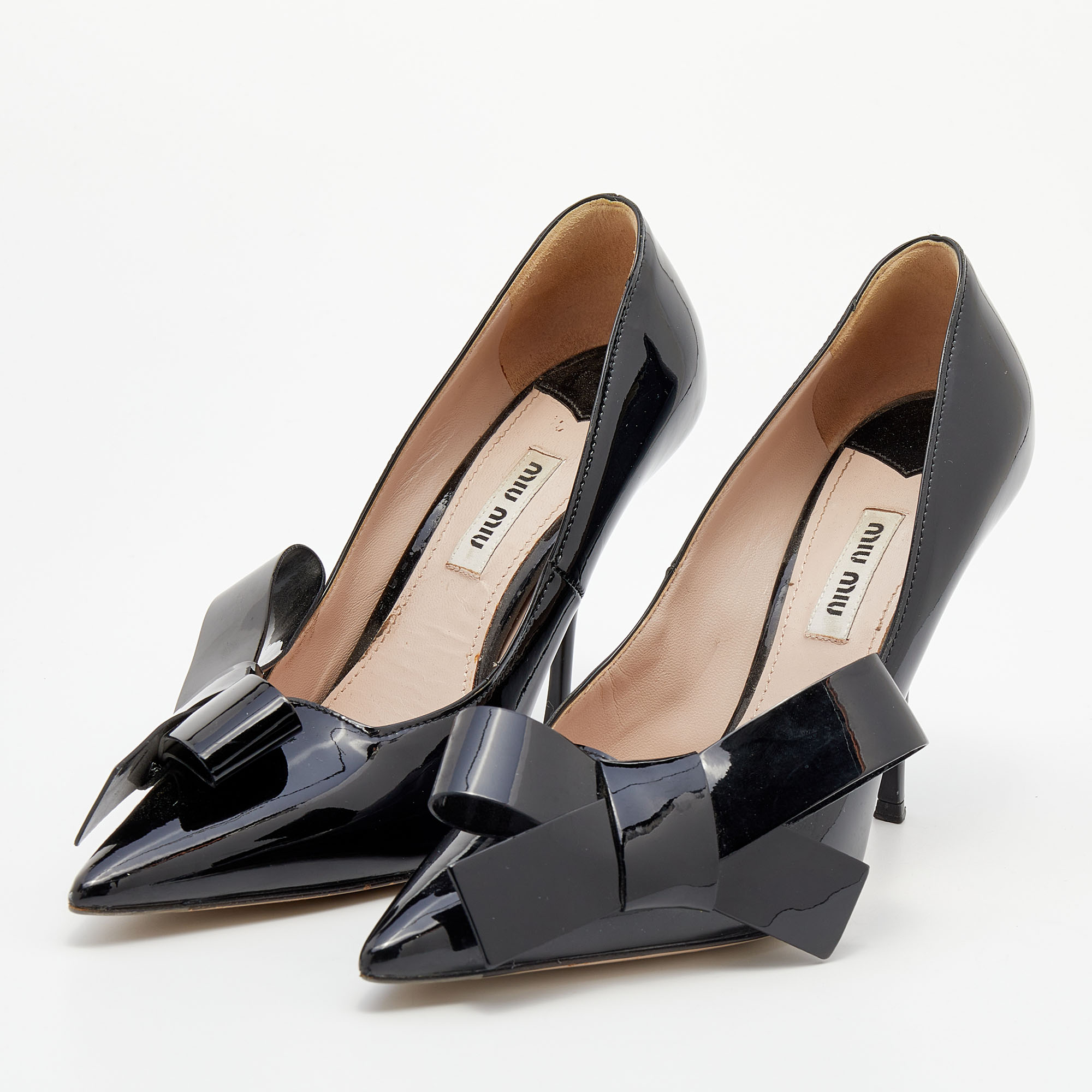 

Miu Miu Black Patent Leather Bow Pointed Toe Pumps Size