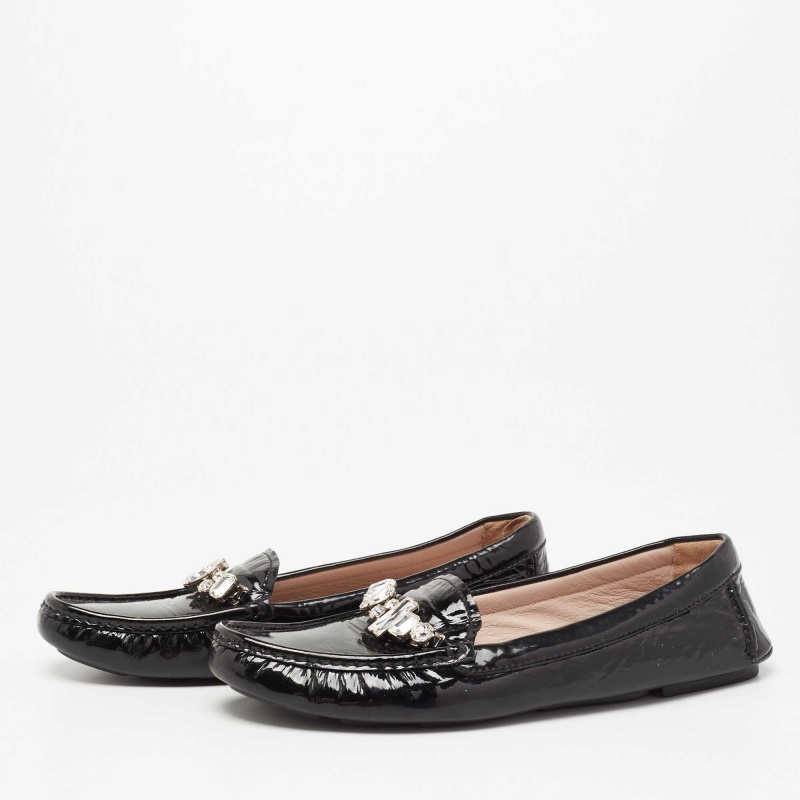 

Miu Miu Black Patent Leather Crystal Embellished Loafers Size 38