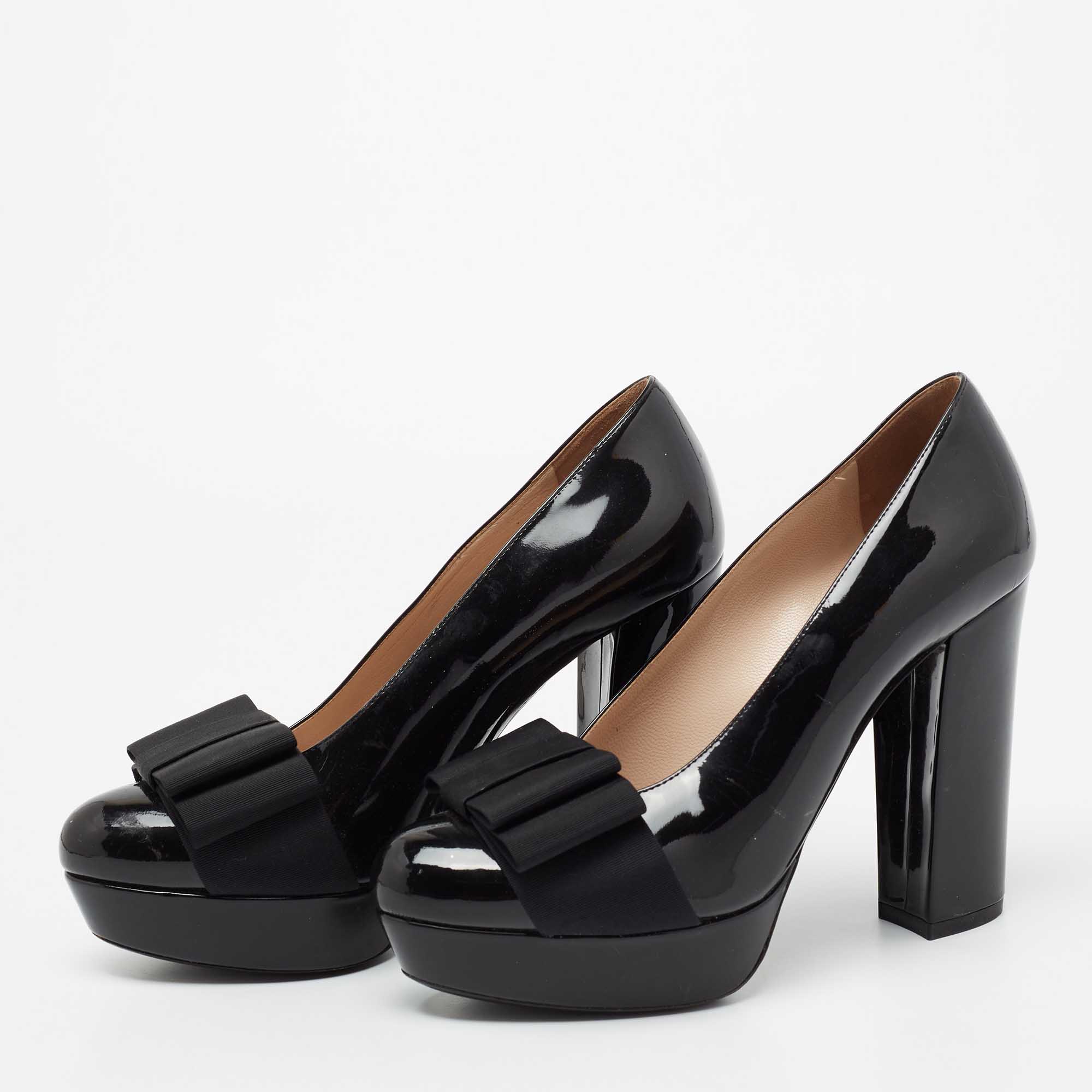 

Miu Miu Black Patent Leather Bow Platform Pumps Size