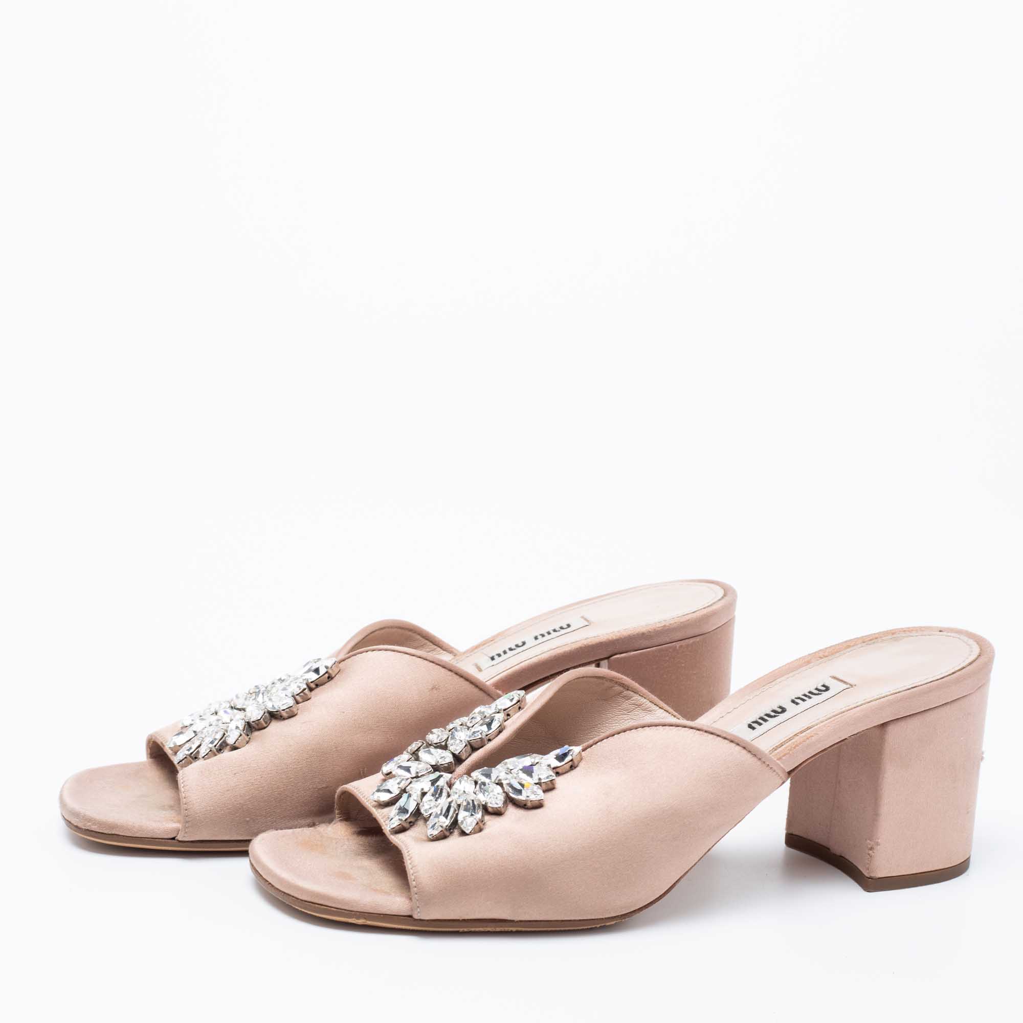 

Miu Miu Beige Crystal Embellished Mule Sandals Size