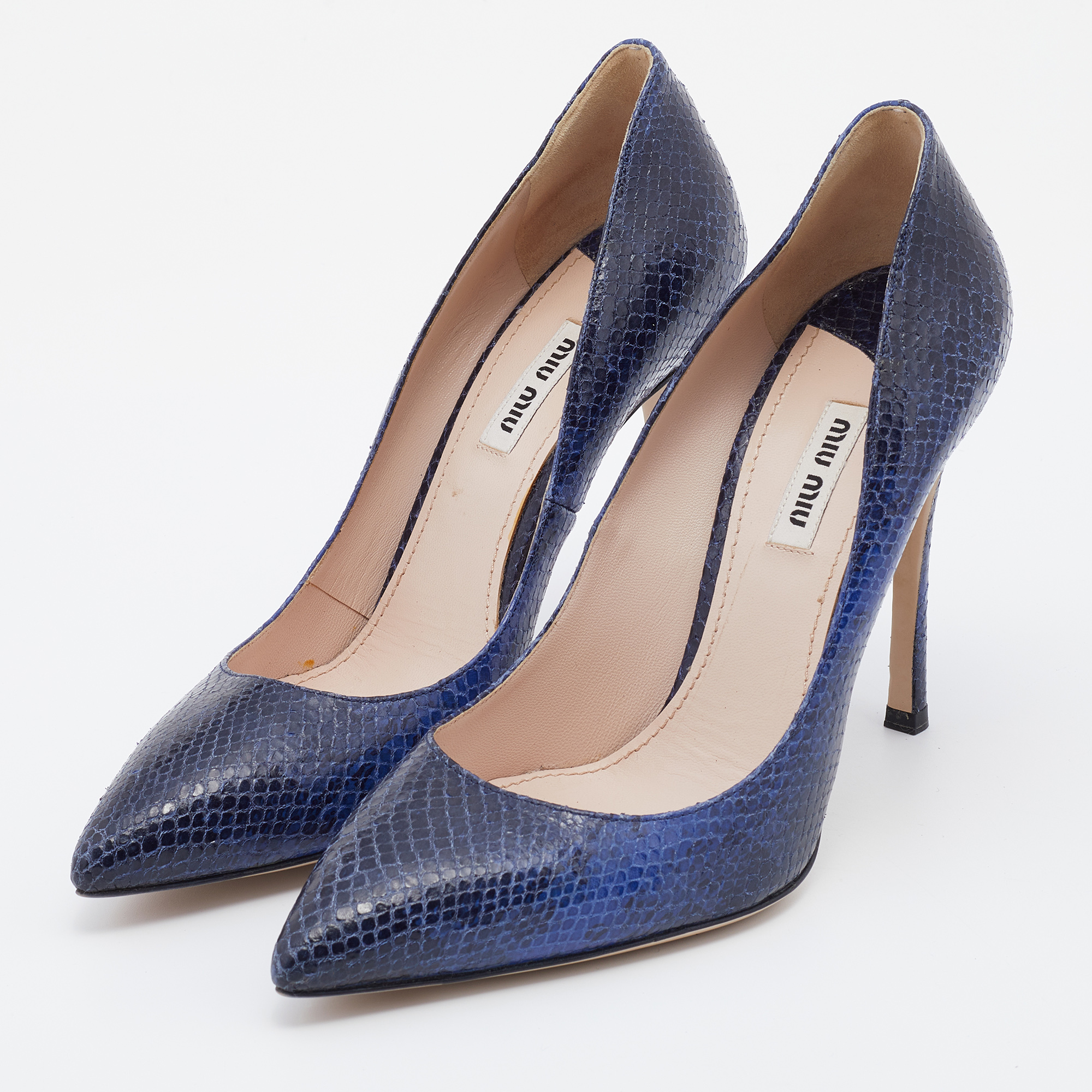 

Miu Miu Midnight Blue Snakeskin Embossed Leather Pumps Size