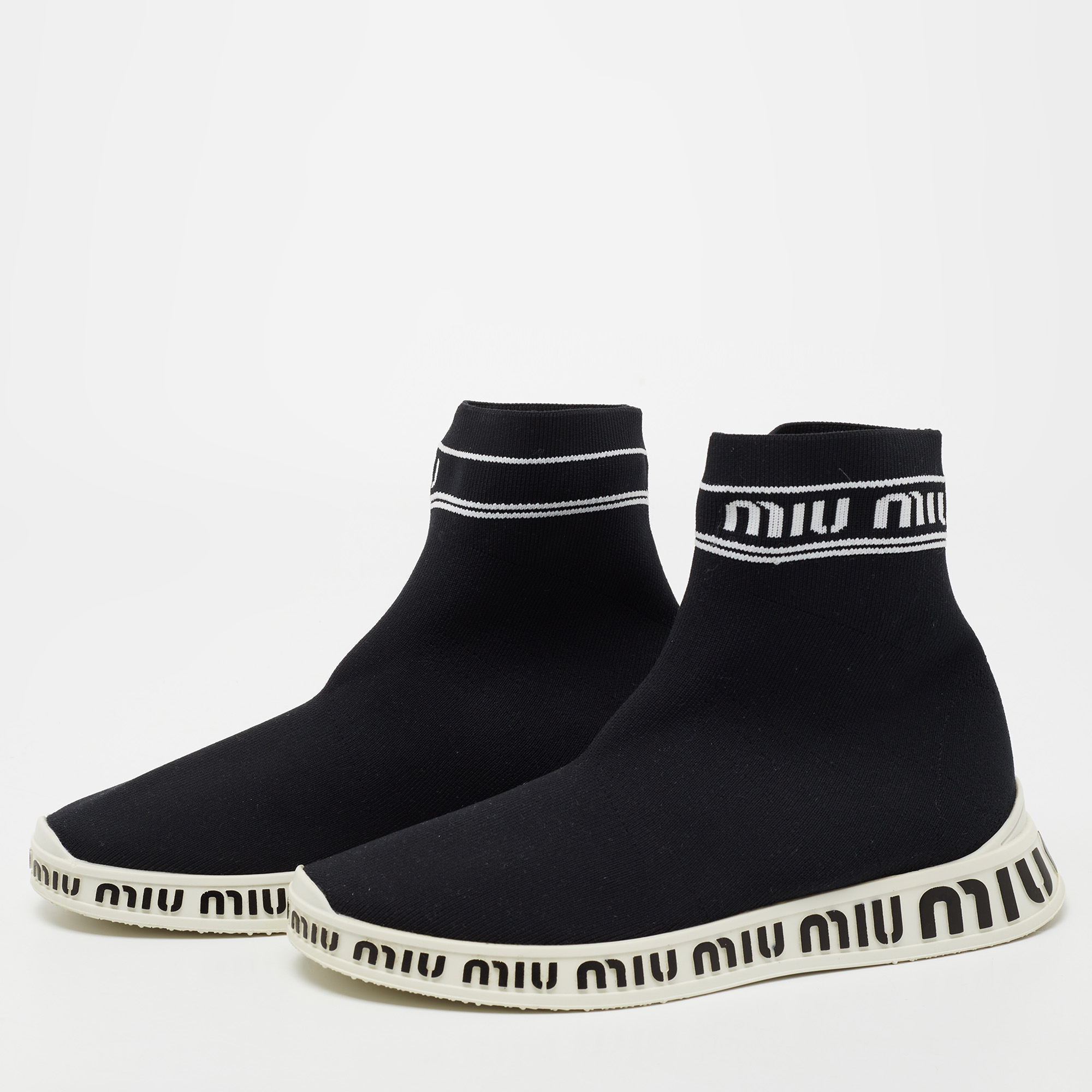 

Miu Miu Black Knit Fabric Hight Top Sneakers Size