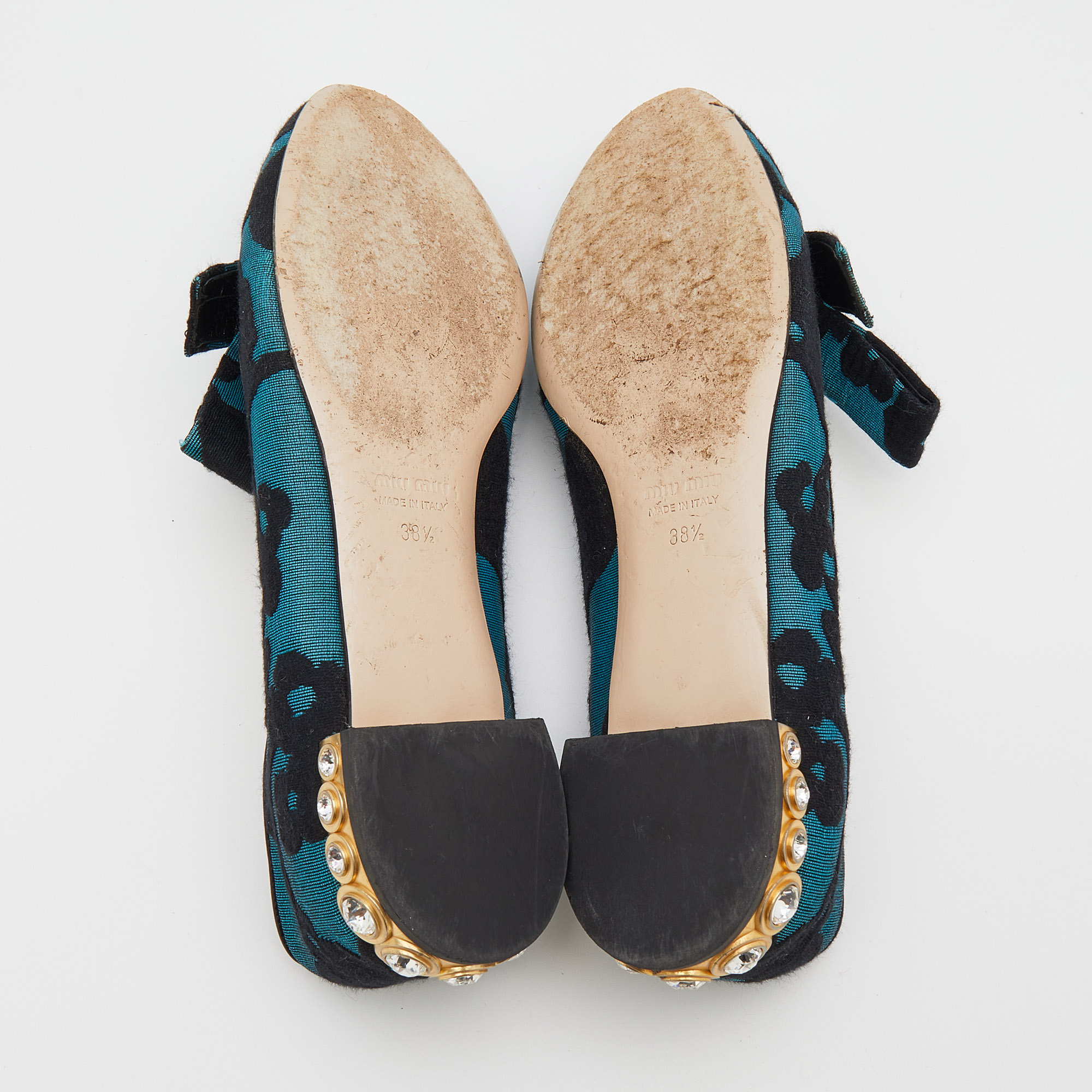 Miu Miu Blue/Black Jacquard Bow Embellished Smoking Slippers Size 38.5 