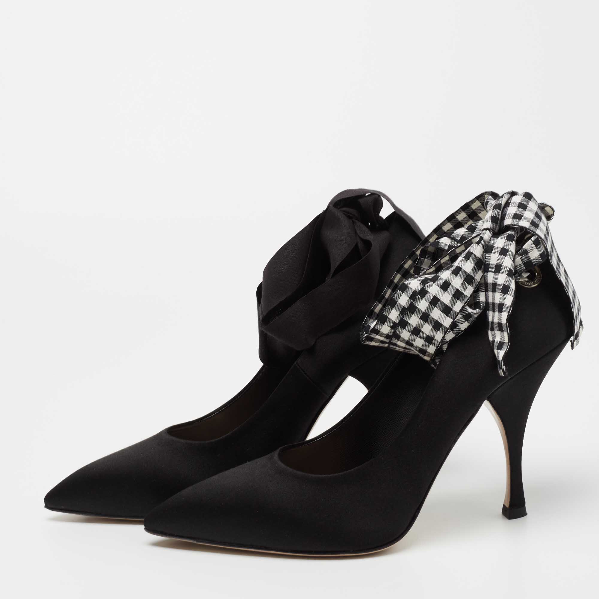

Miu Miu Black Satin Ankle Wrap Pointed Toe Pumps Size