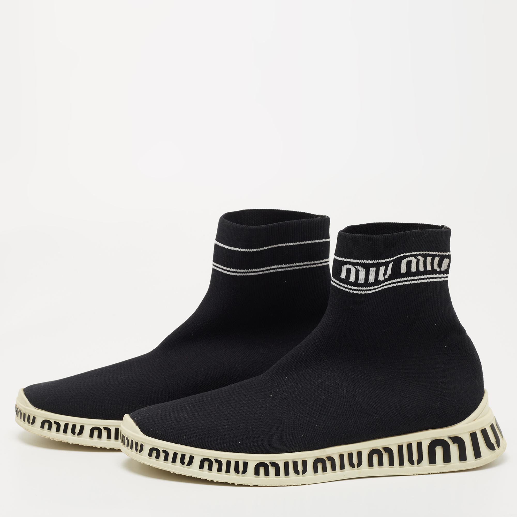 

Miu Miu Black Knit Fabric Sock High Top Sneakers Size