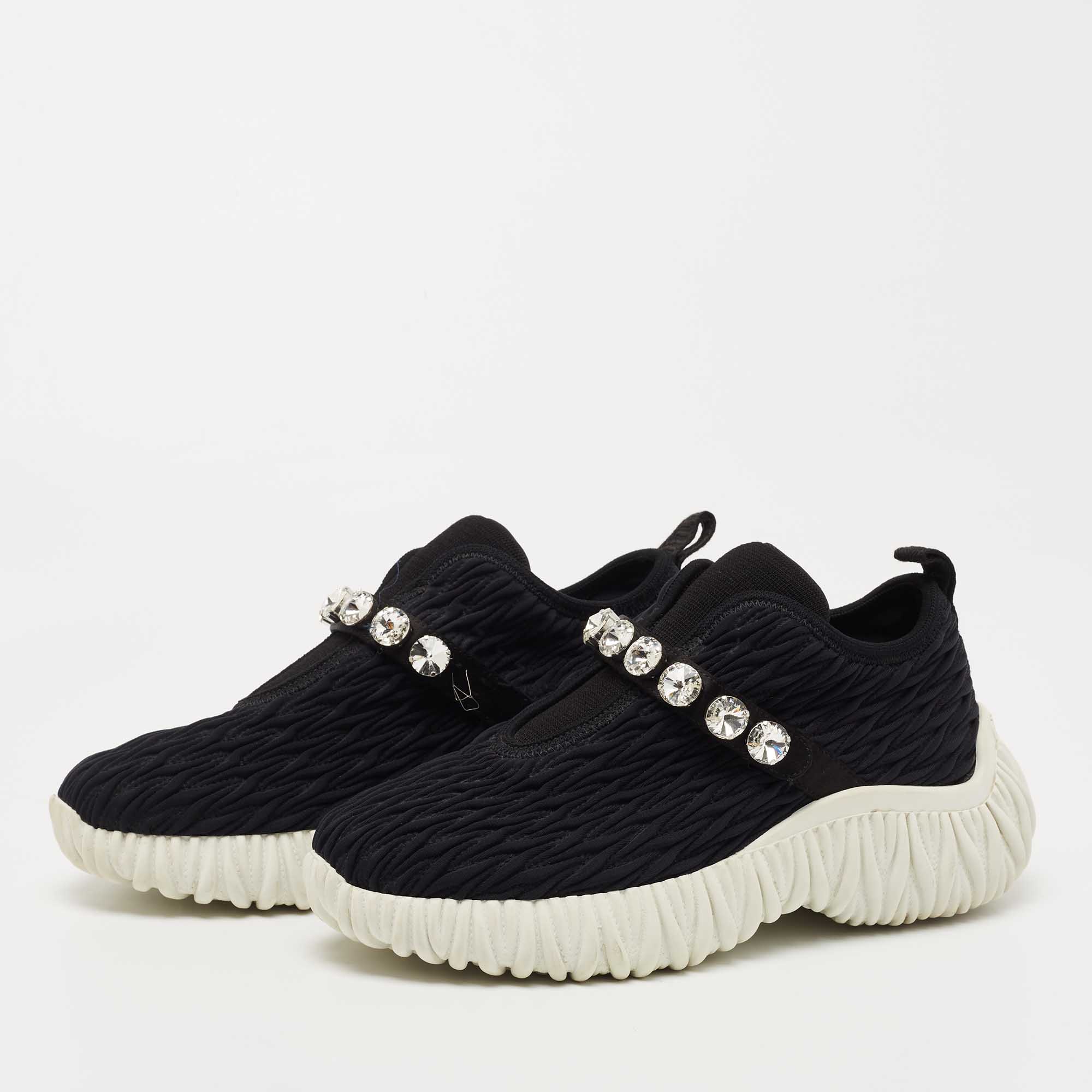 

Miu Miu Black Nylon Crystal Embellished Low Top Sneakers