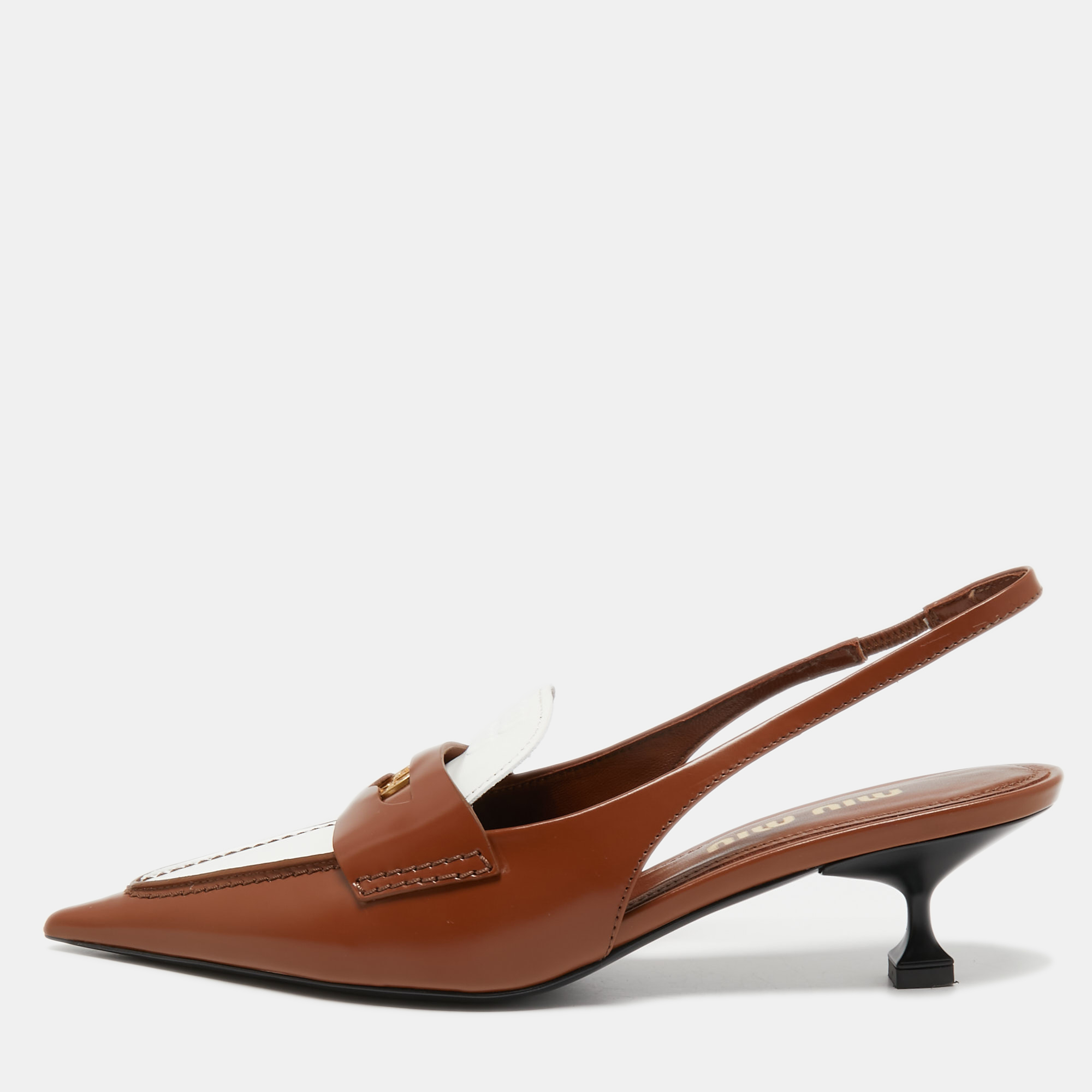 Miu Miu Brown Leather Slingback  Loafer Pumps Size 38