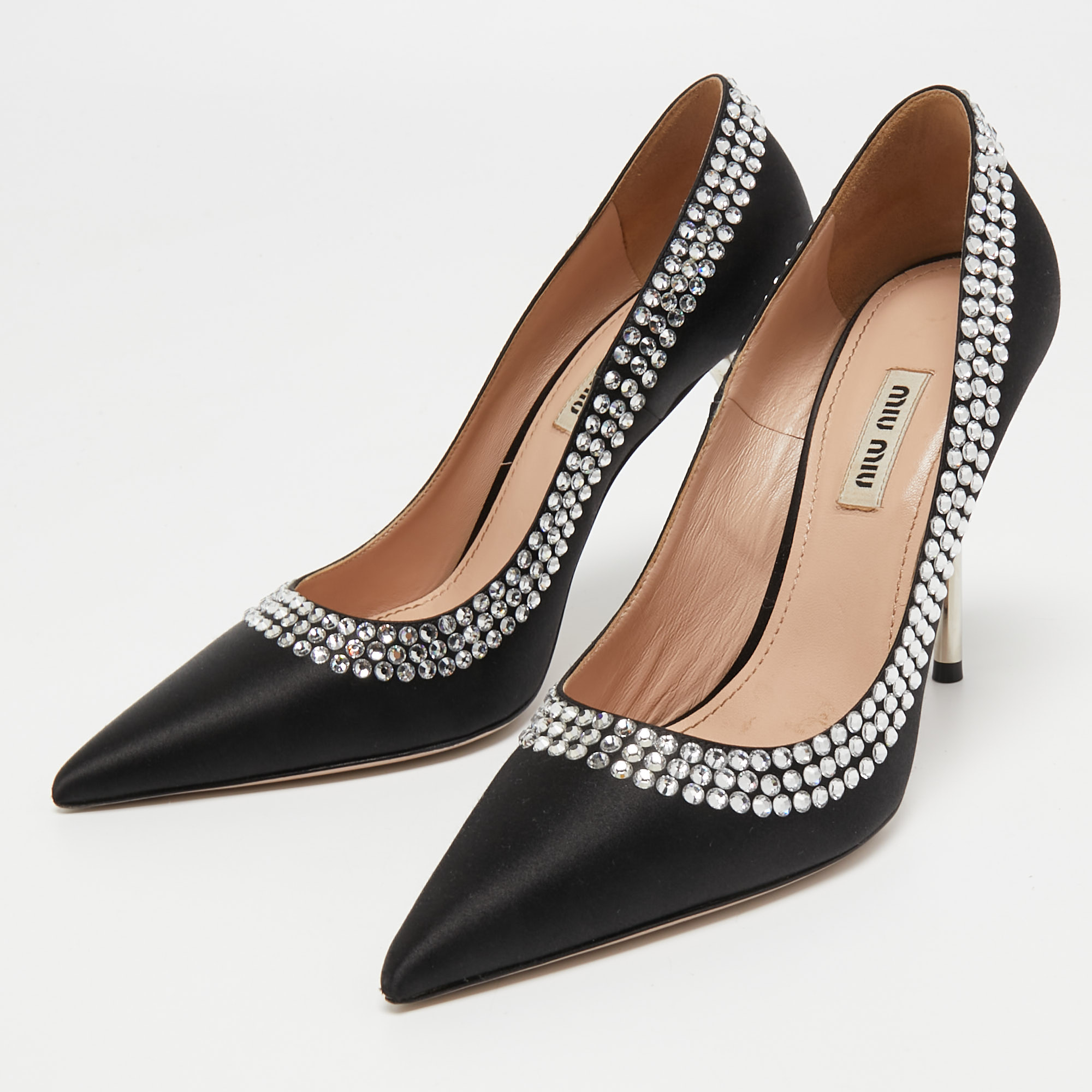 

Miu Miu Black Satin Embellished Pointed Toe Pumps Size