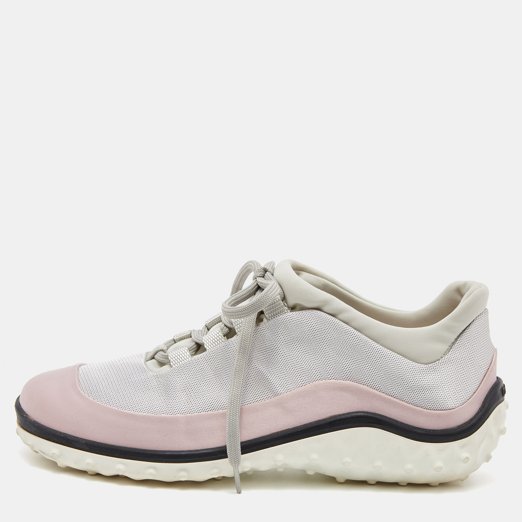 Pre-owned Miu Miu Pink/grey Satin And Fabric Low Top Sneakers Size 36
