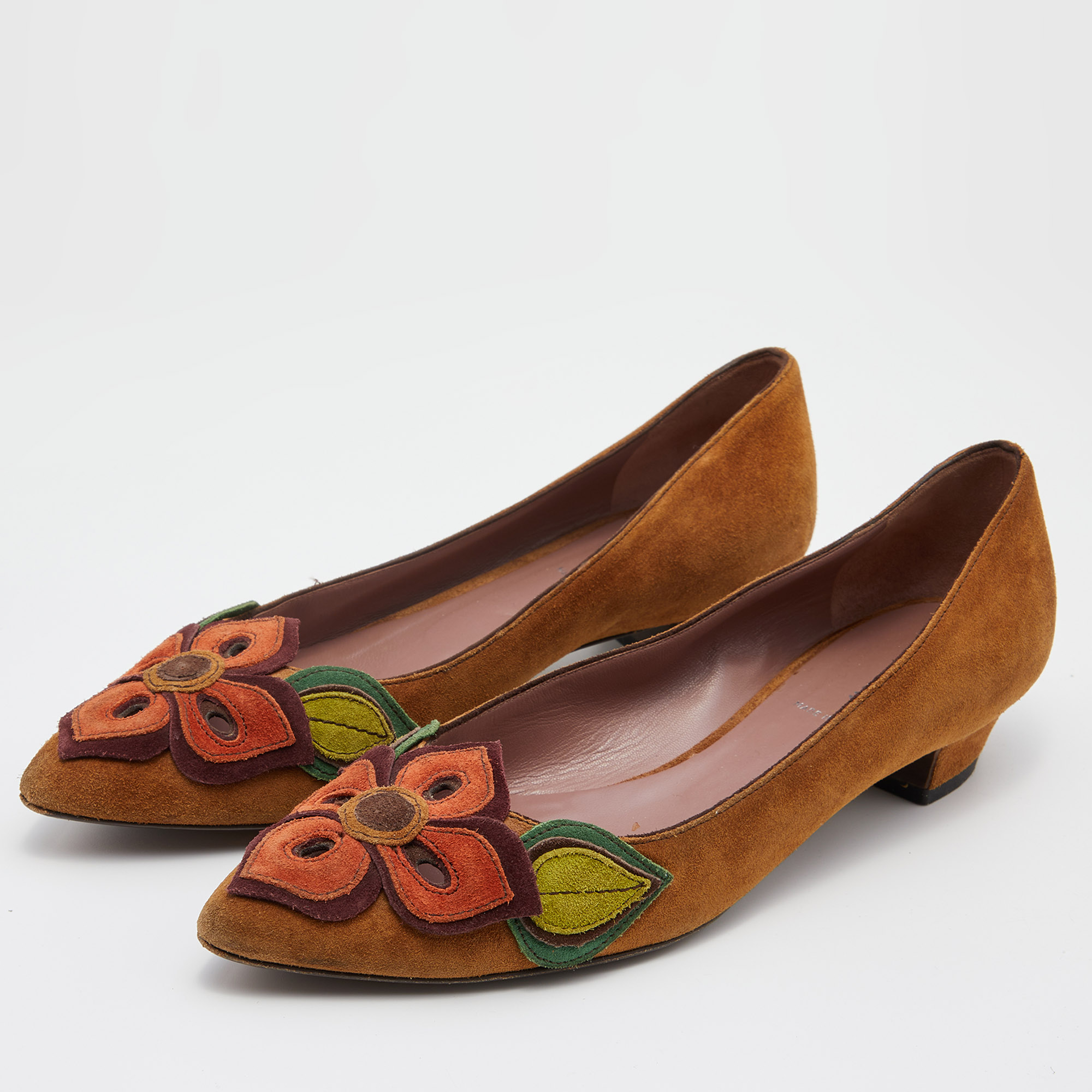 

Miu Miu Brown Suede Floral Ballet Flats Size