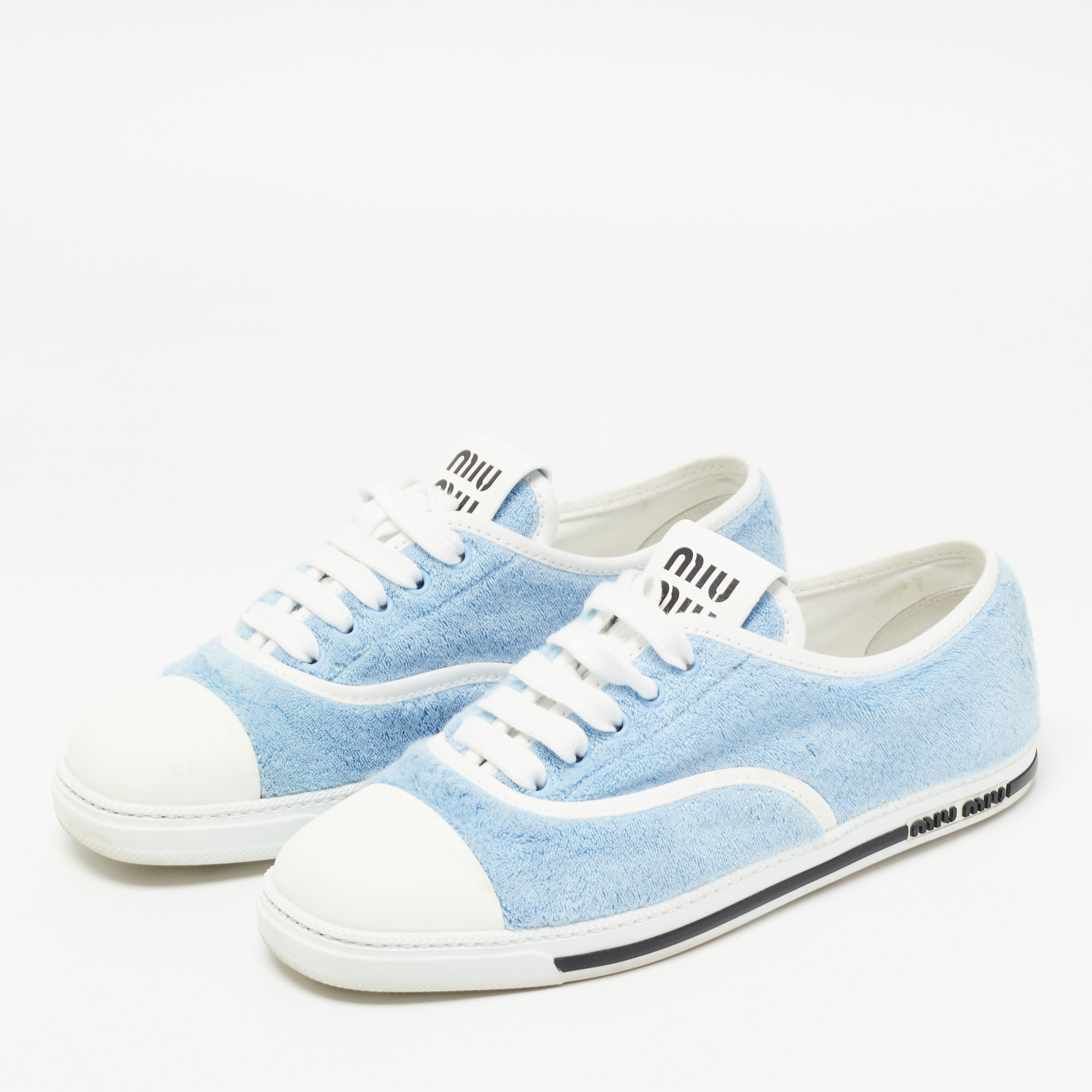 

Miu Miu Blue/White Terry Fabric and Rubber Low Top Sneakers Size