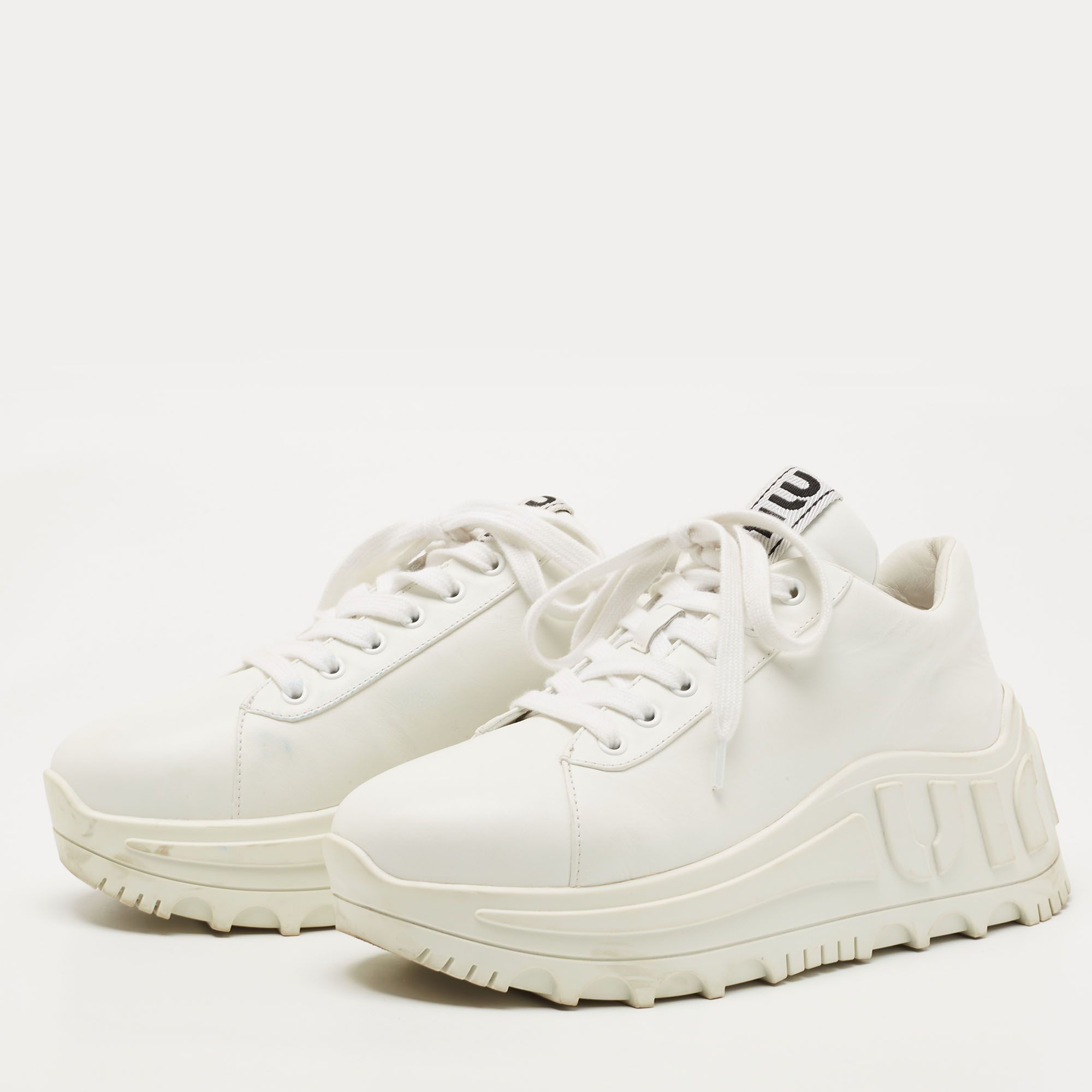 

Miu Miu White Leather Platform Sneakers Size