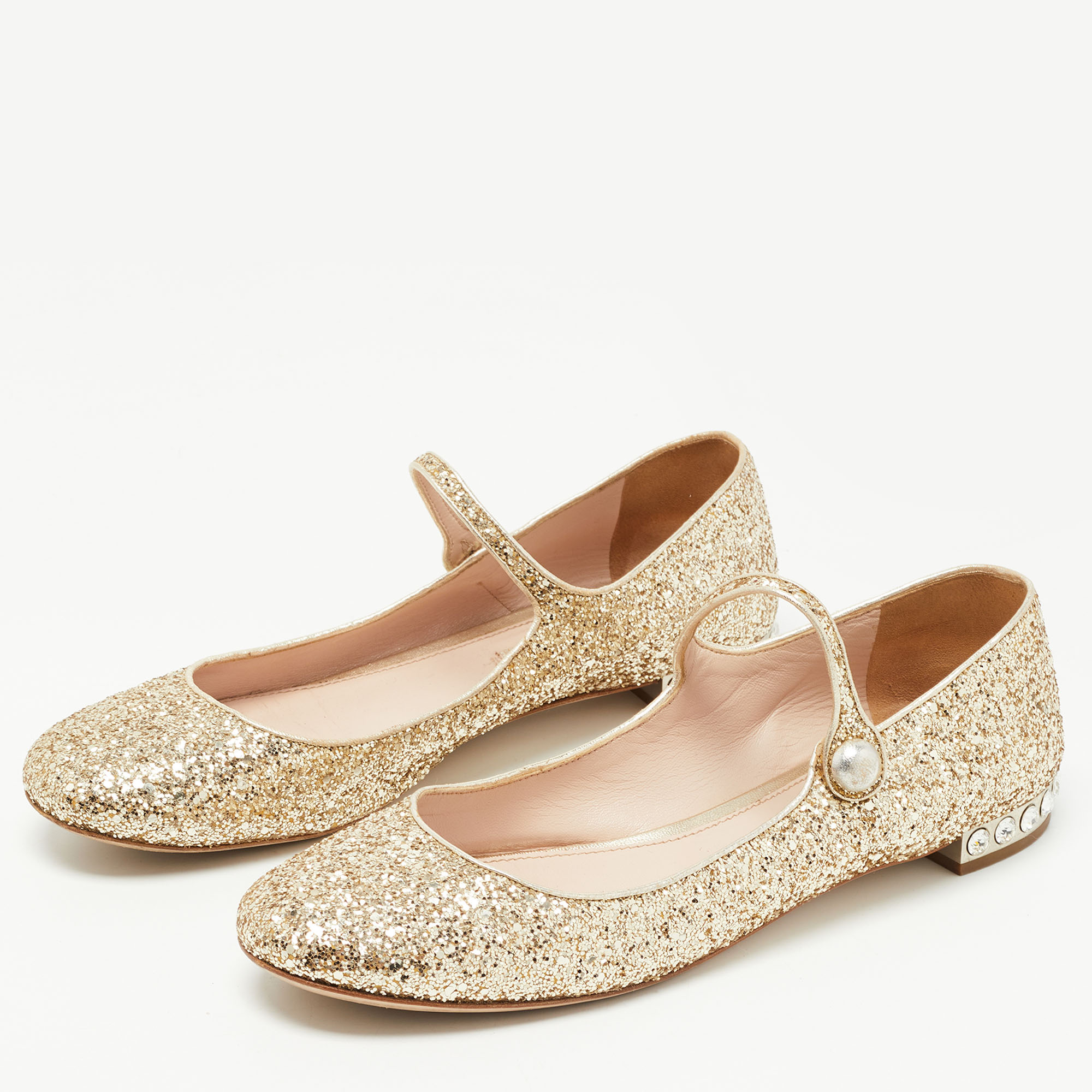 

Miu Miu Gold Glitter Mary Jane Ballet Flats Size