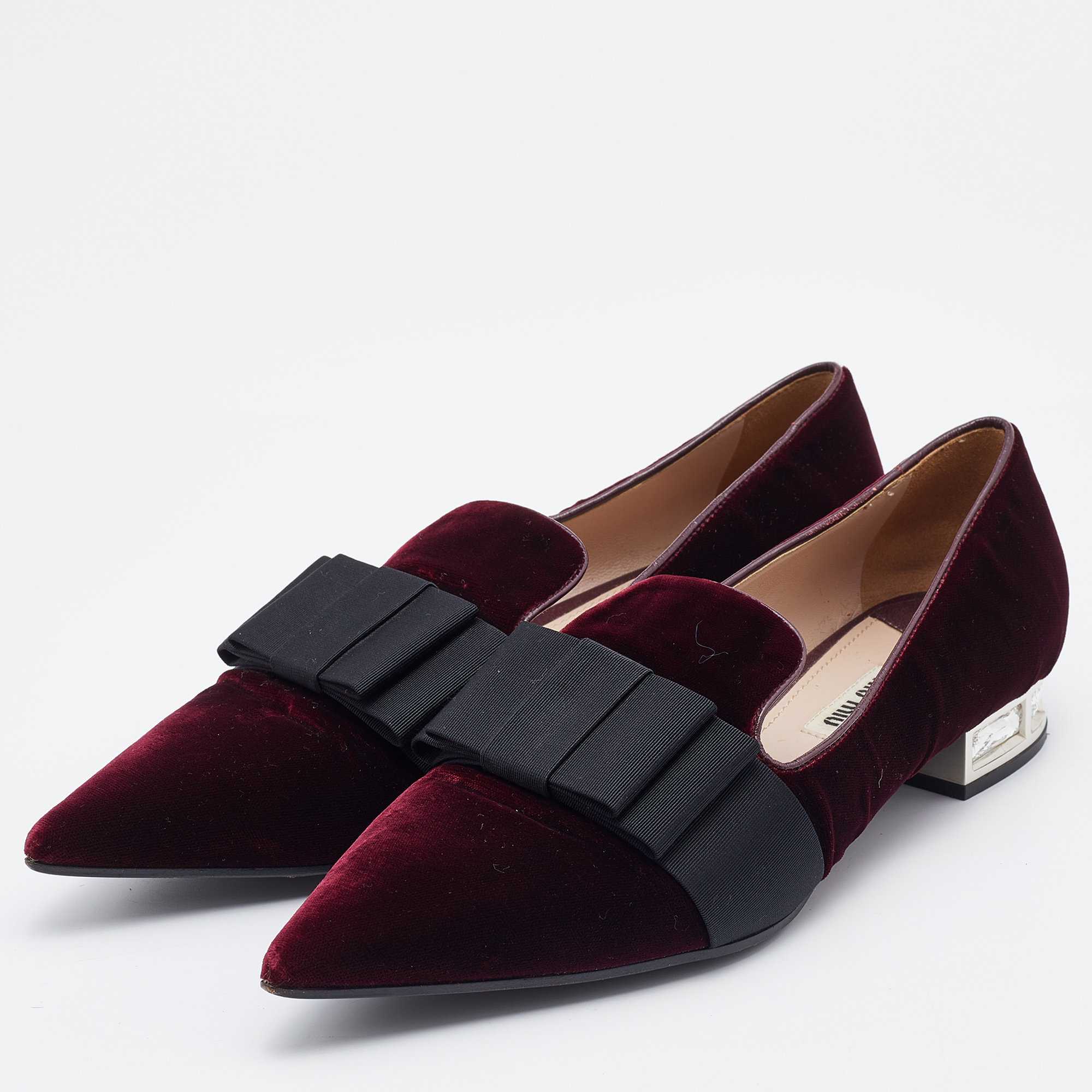 

Miu Miu Burgundy/Black Velvet Bow Ballet Flats Size