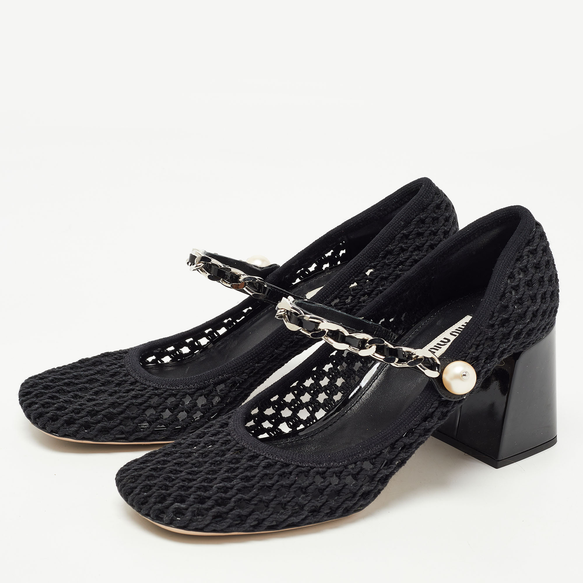 

Miu Miu Black Mesh and Patent Block Heel Pumps Size