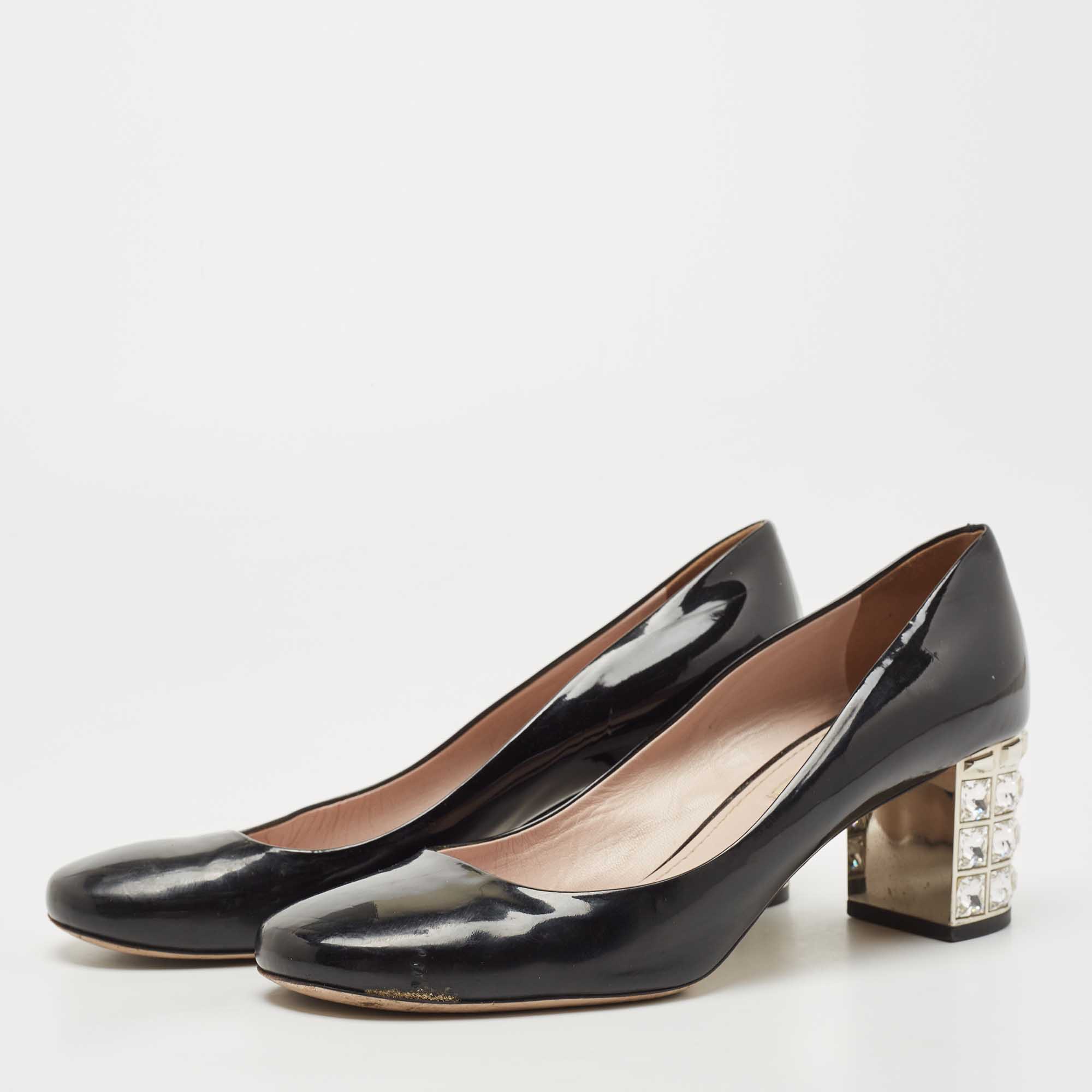 

Miu Miu Black Patent Leather Crystal Embellished Heel Pumps Size