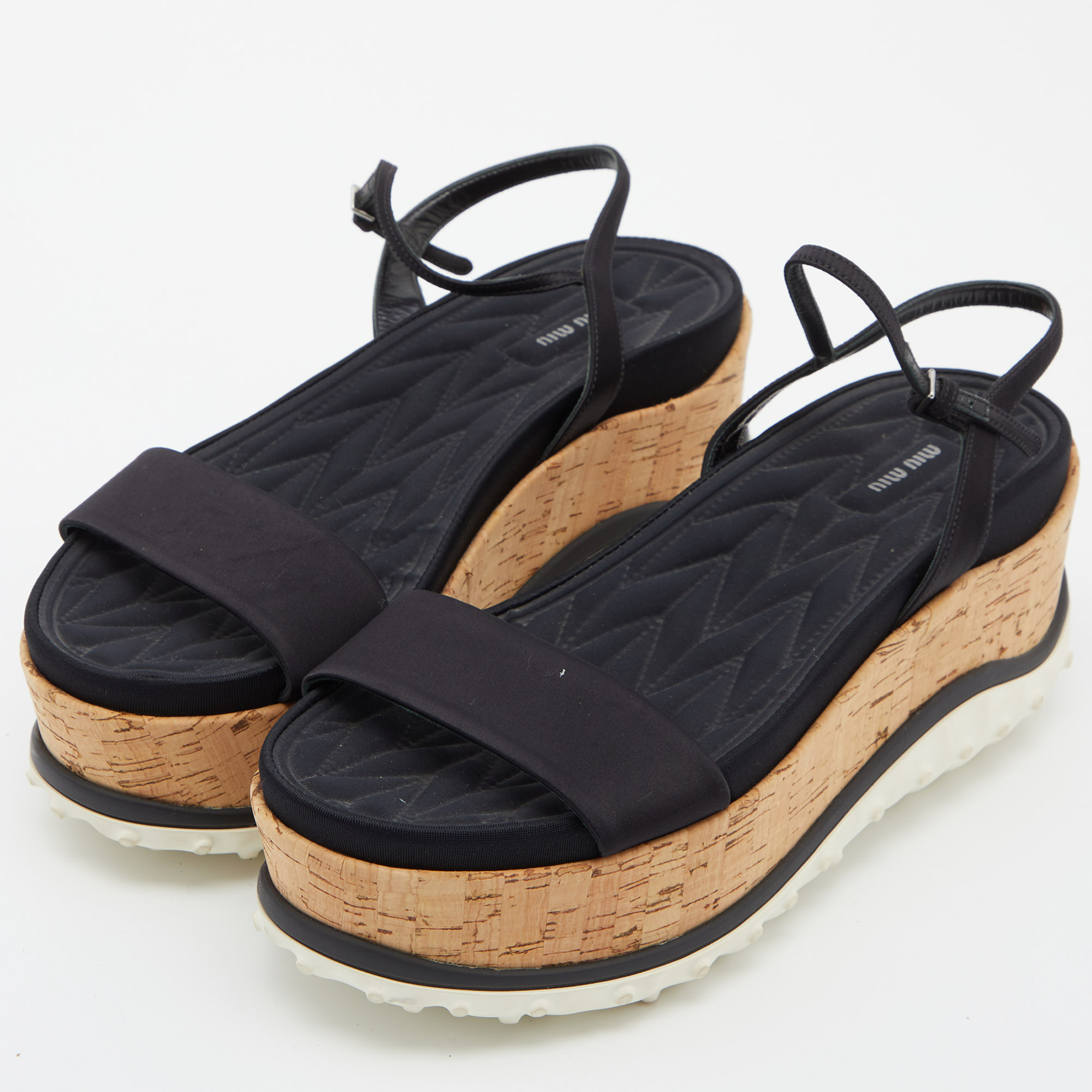 

Miu Miu Black Satin Ankle Strap Platform Sandals Size