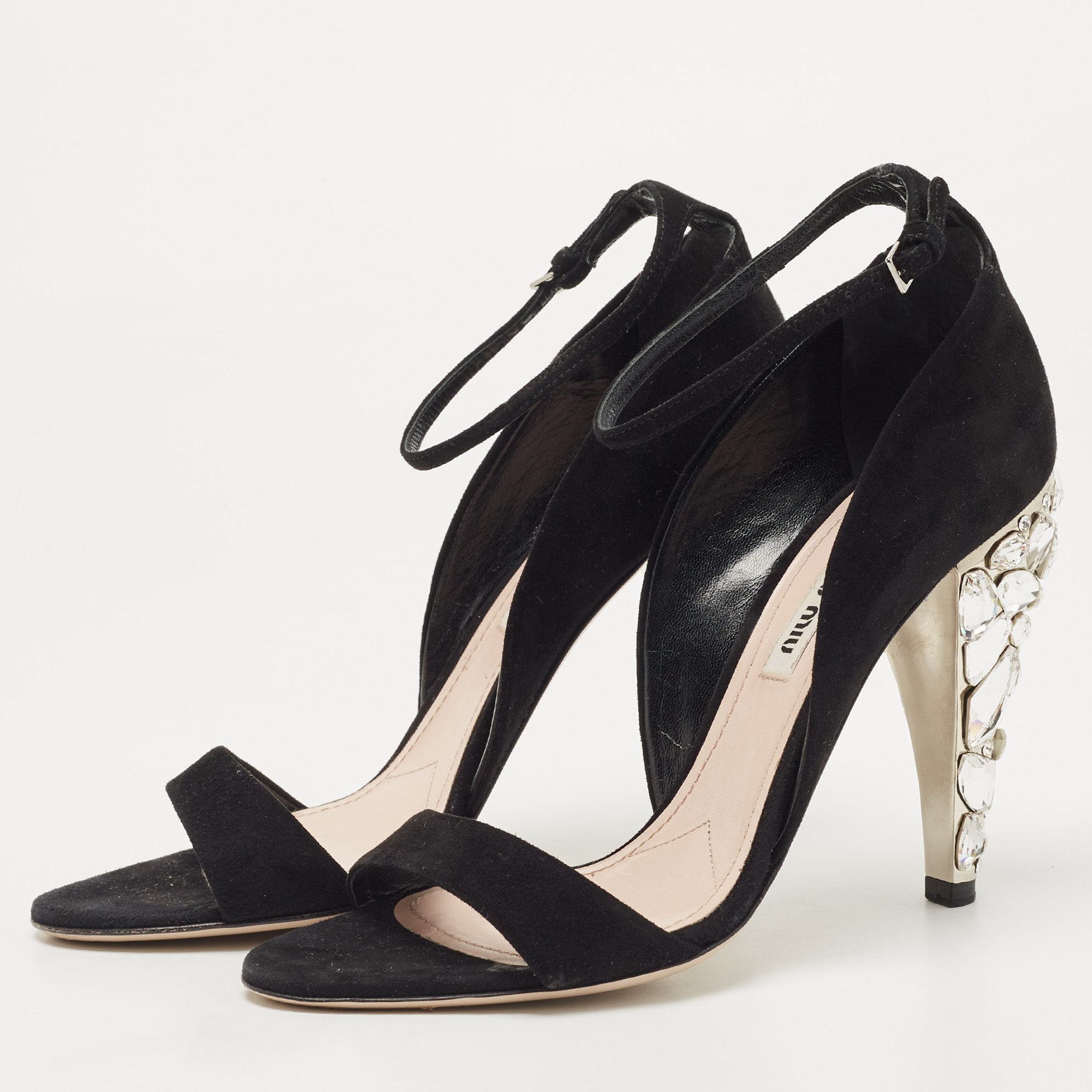 

Miu Miu Black Suede Ankle Strap Sandals Size