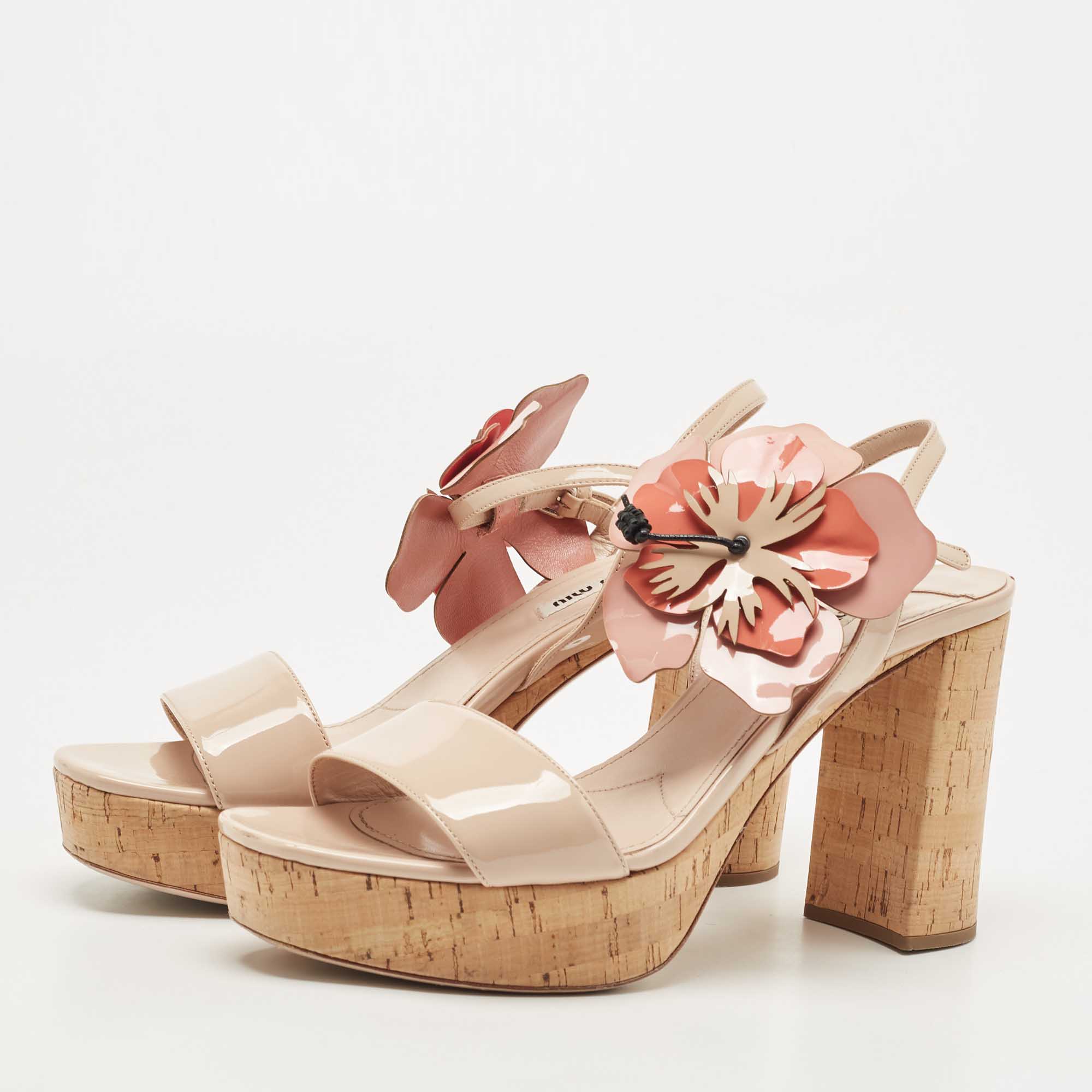 

Miu Miu Beige Patent Leather Ankle Strap Sandals Size