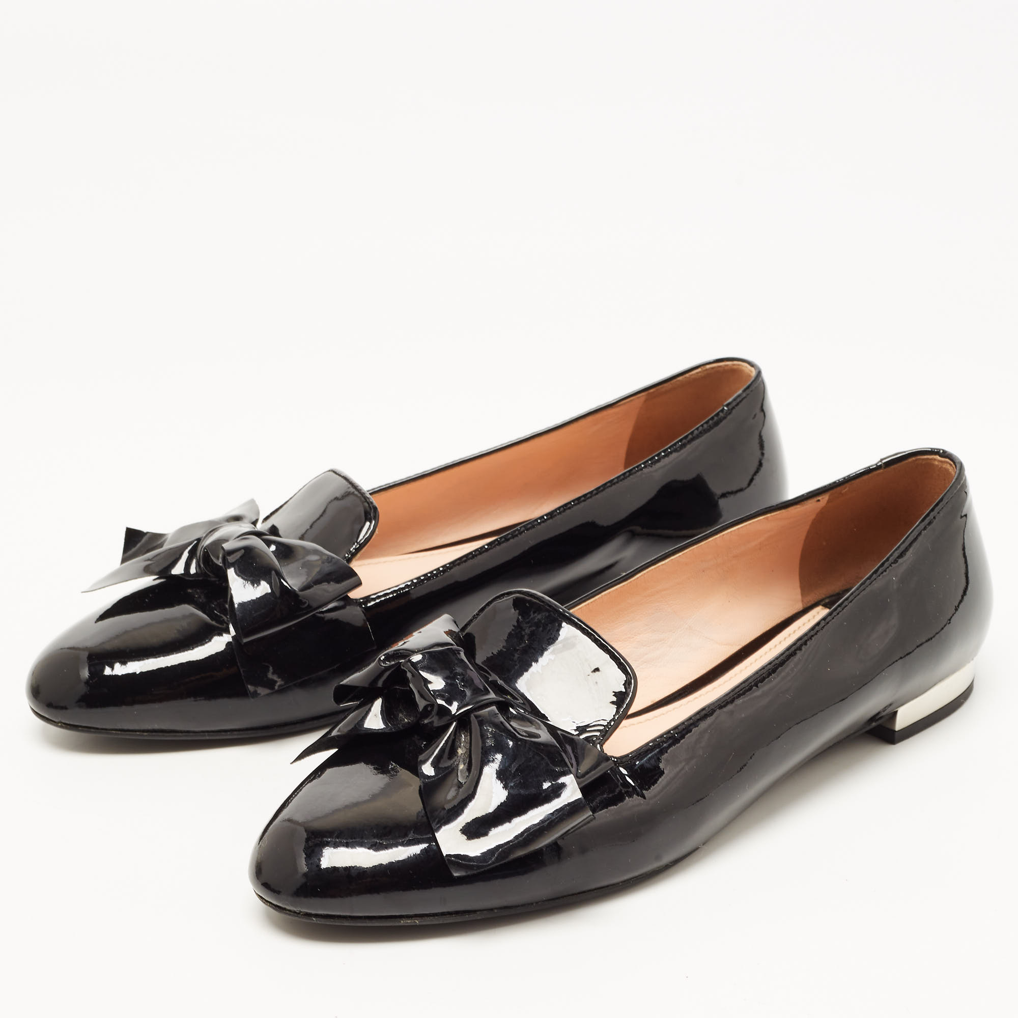 

Miu Miu Black Patent Leather Bow Loafers Size