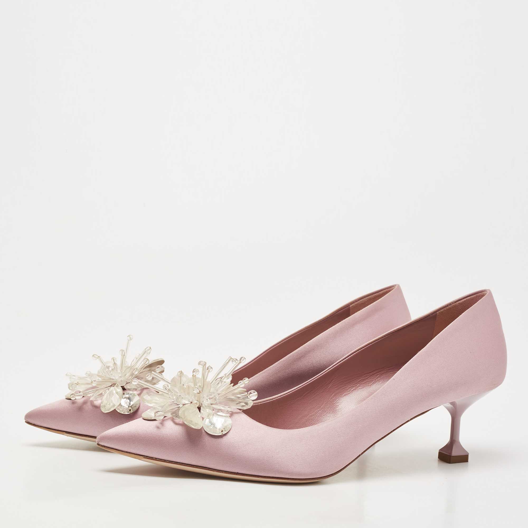 

Miu Miu Light Purple Satin Crystal Embellished Pumps Size