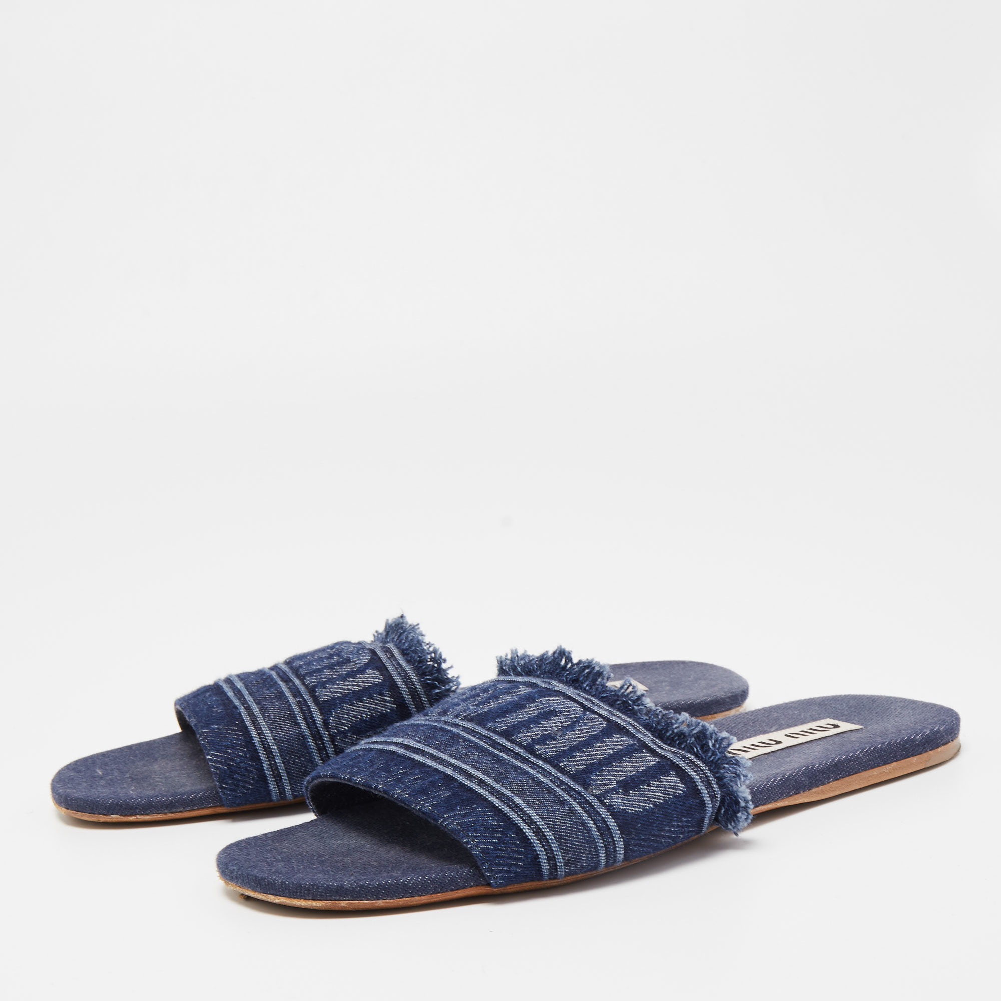 

Miu Miu Blue Denim Slide Flats Size