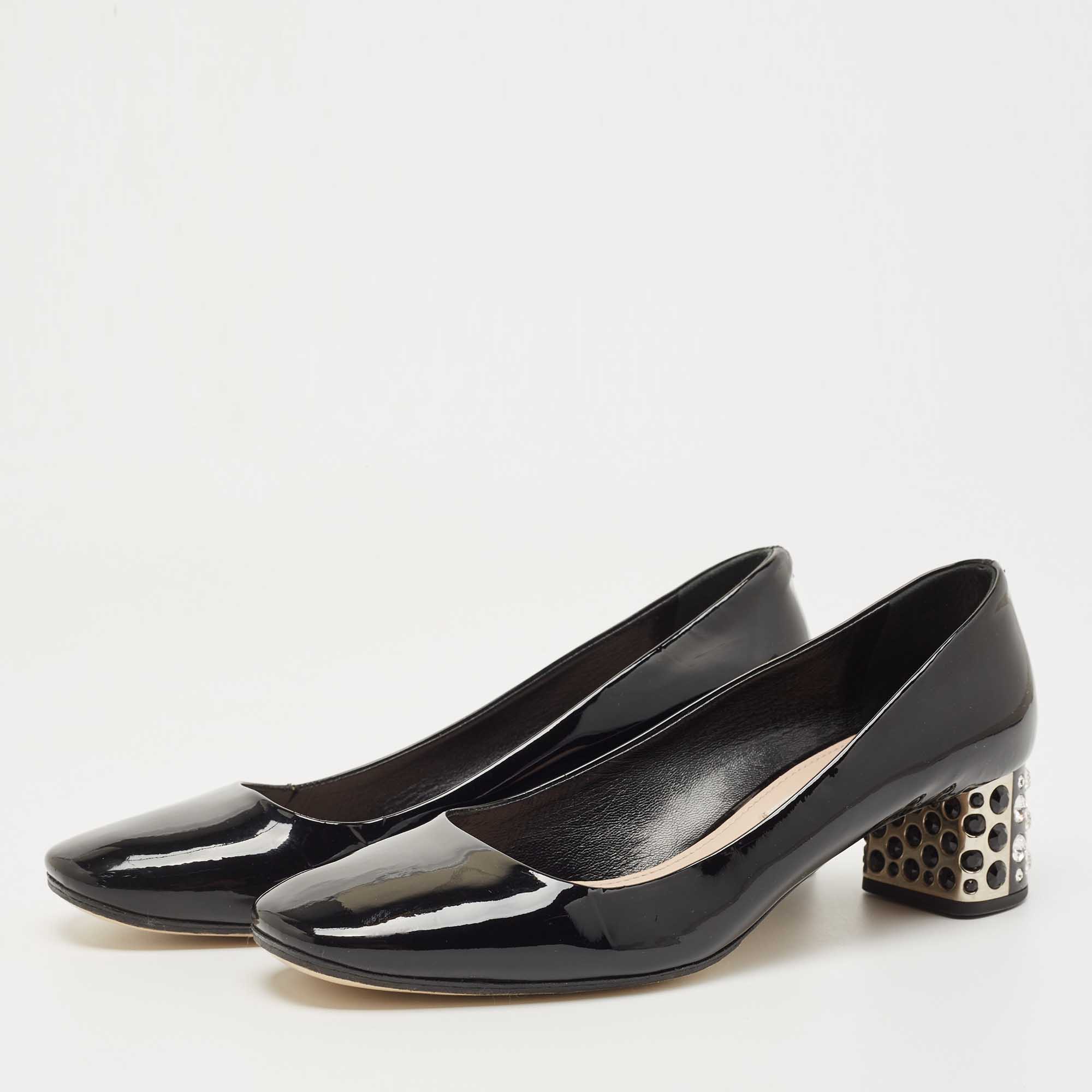 

Miu Miu Black Patent Leather Crystal Embellished Heel Pumps Size