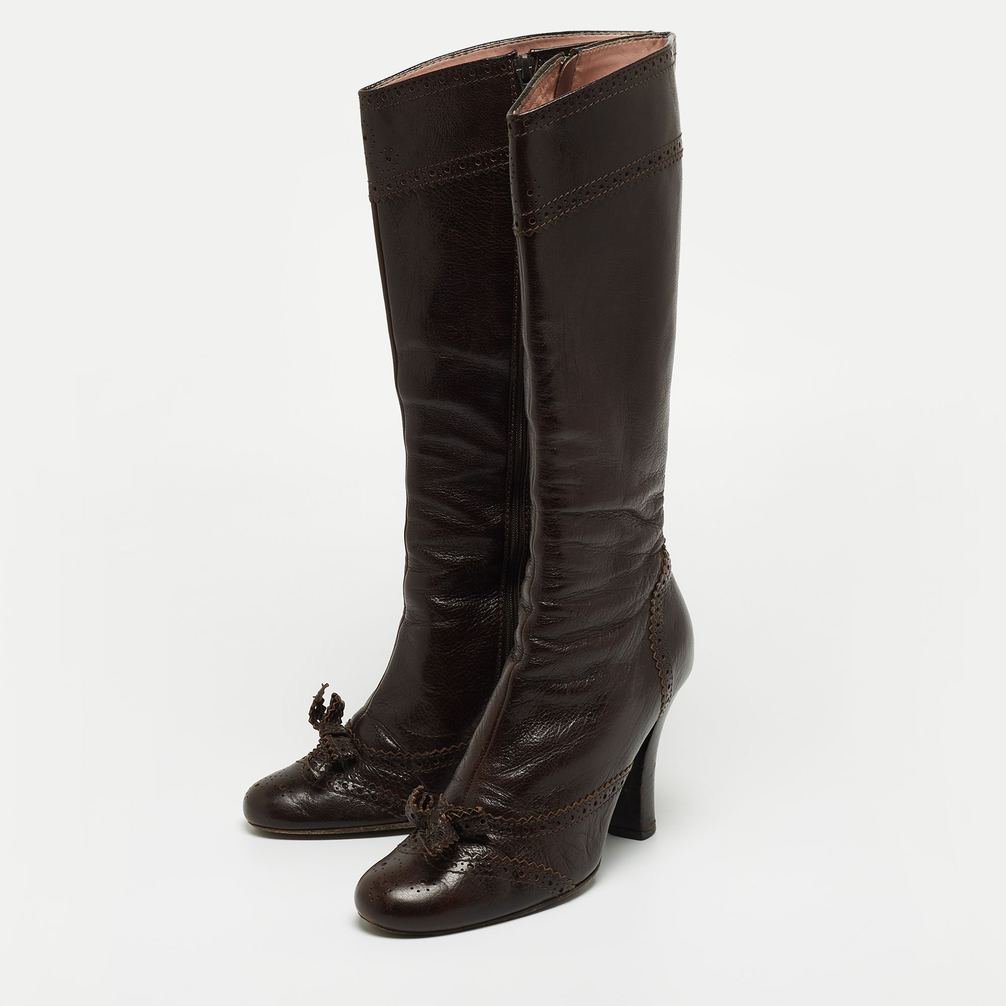 

Miu Miu Brown Leather Mid Calf Boots Size