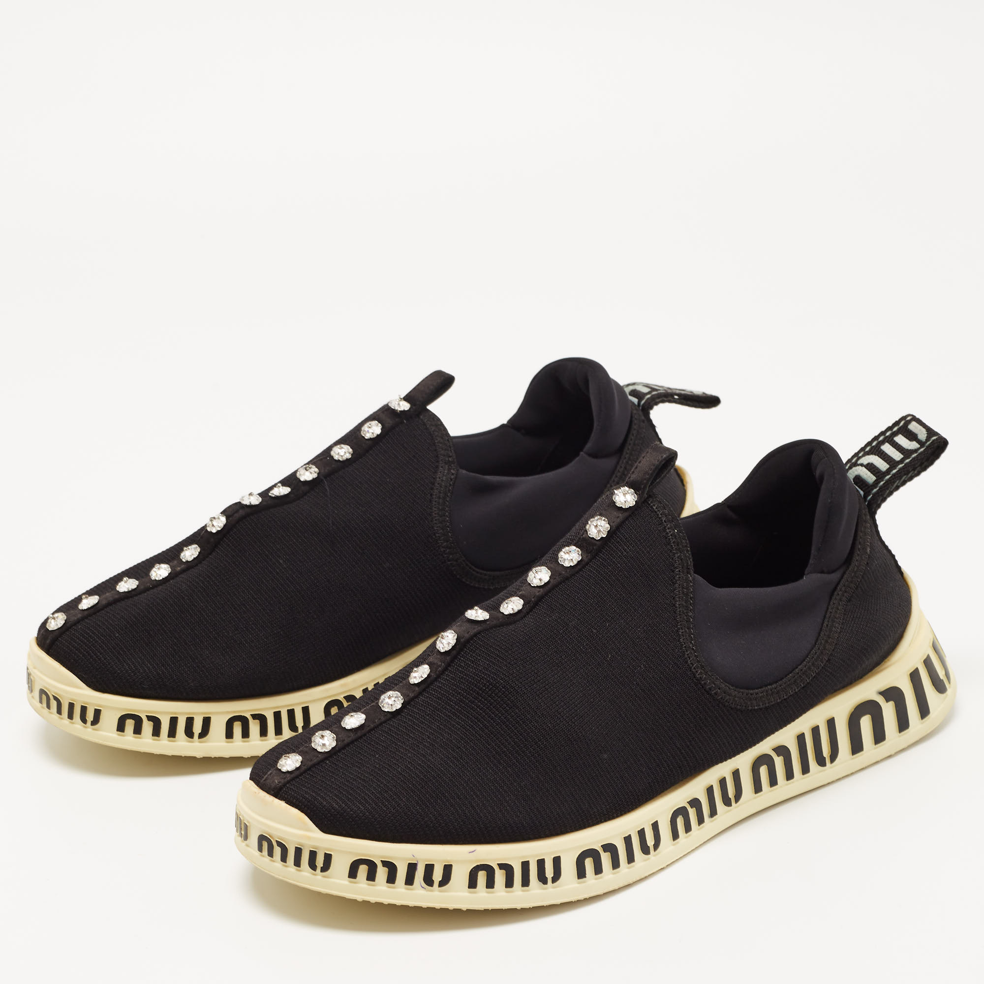

Miu Miu Black Stretch Knit Crystal Embellished Run Sneakers Size