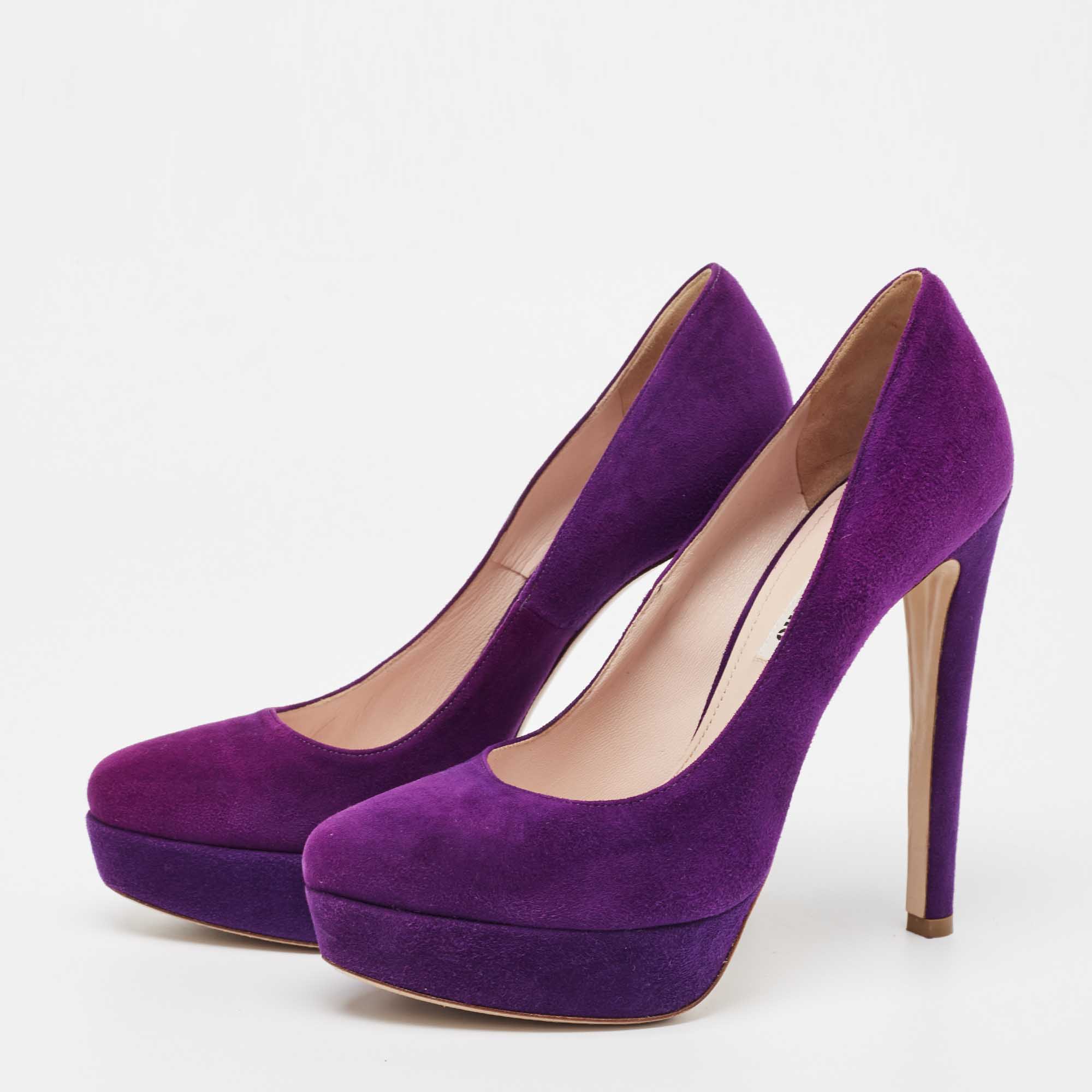 

Miu Miu Purple Suede Pointed Toe Platform Pumps Size