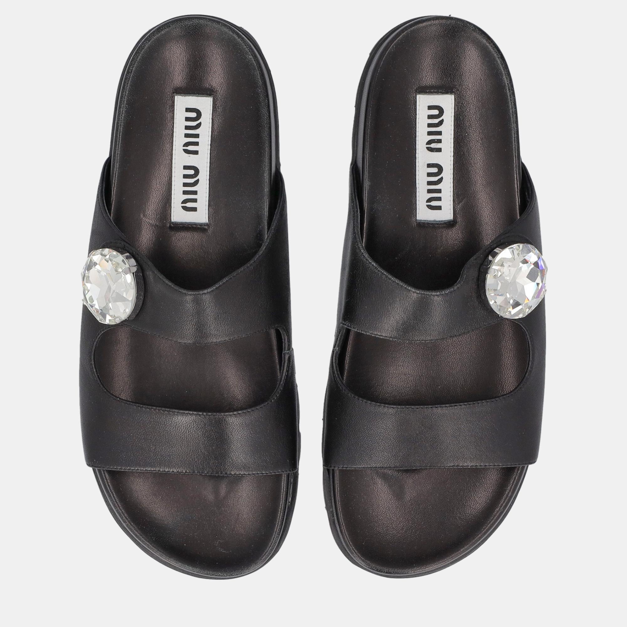 

Miu Miu Women's Leather Slippers - Black - EU
