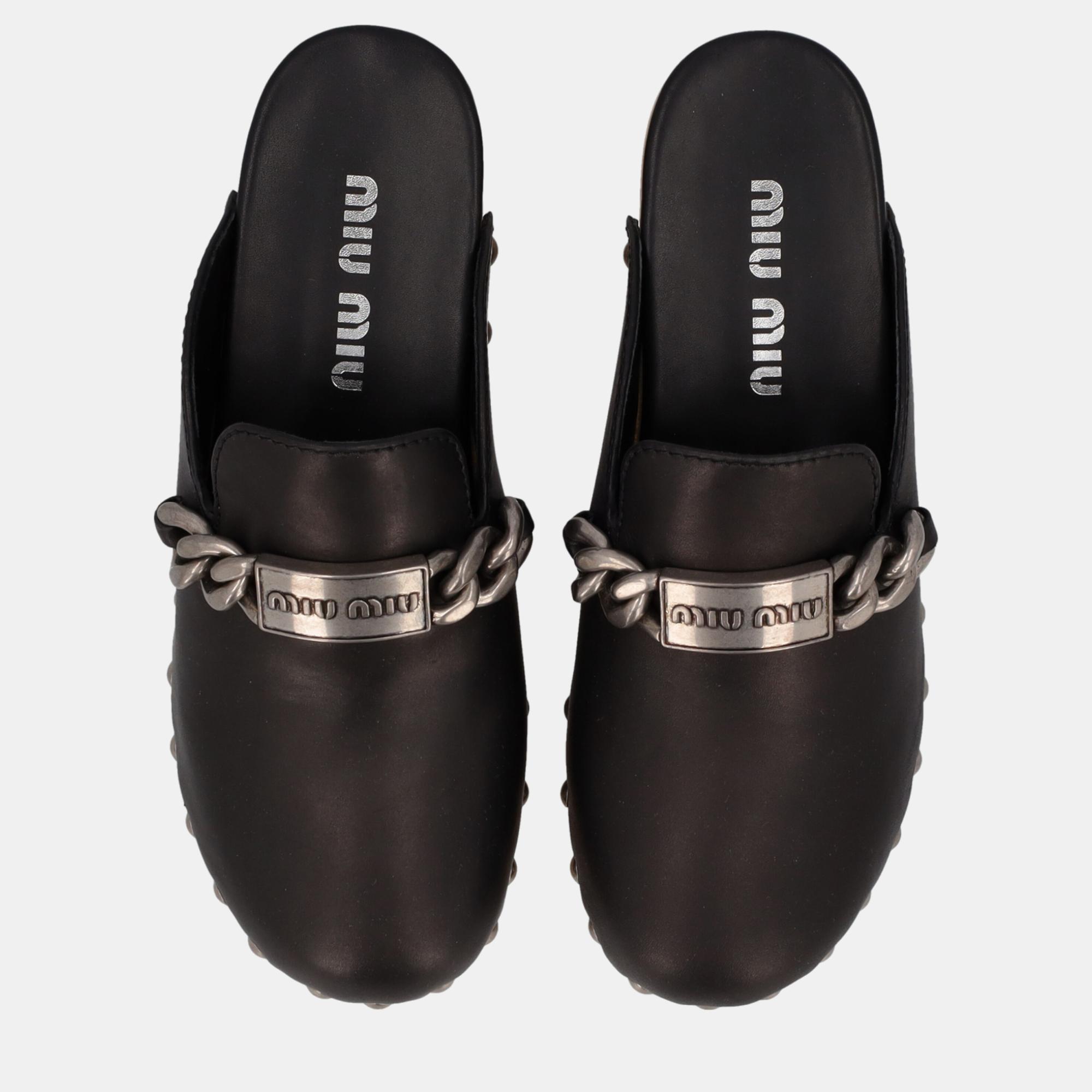 

Miu Miu Women's Leather Slippers - Black - EU