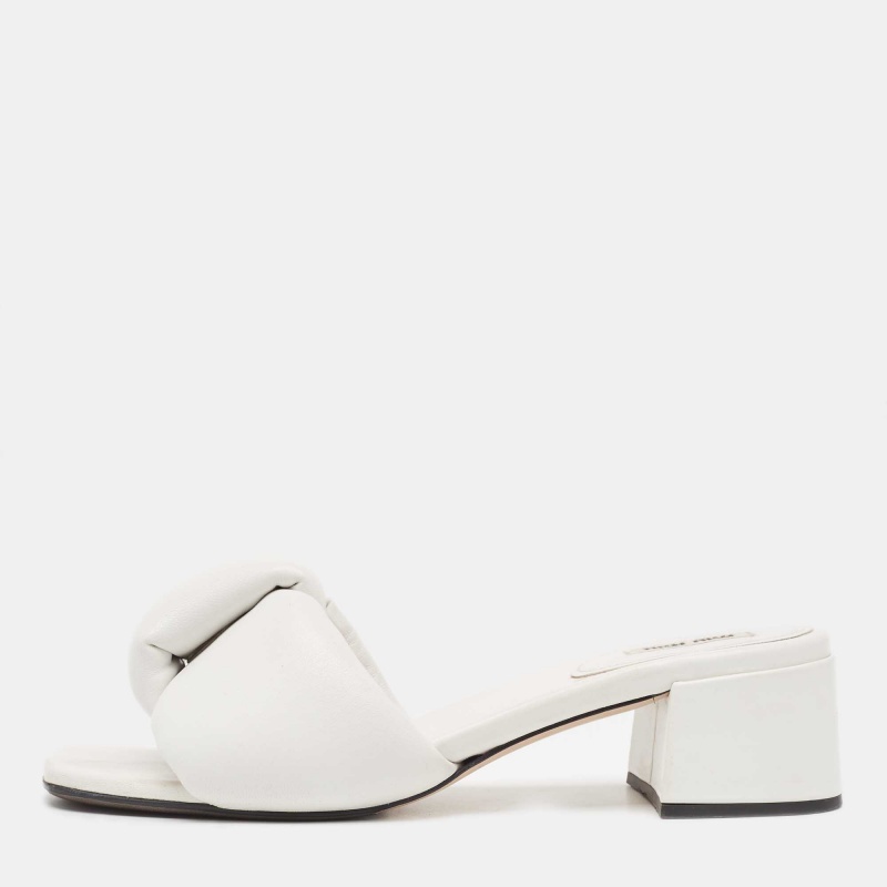 Pre-owned Miu Miu White Leather Slide Sandals Size 39.5