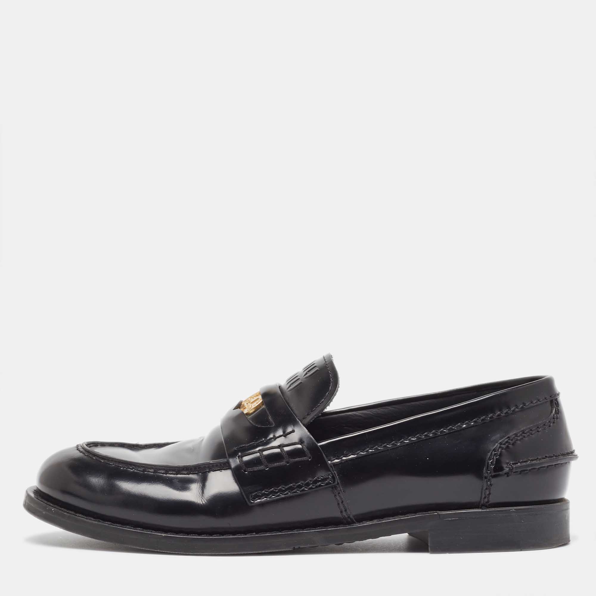 

Miu Miu Black Brushed Leather Penny Loafers Size