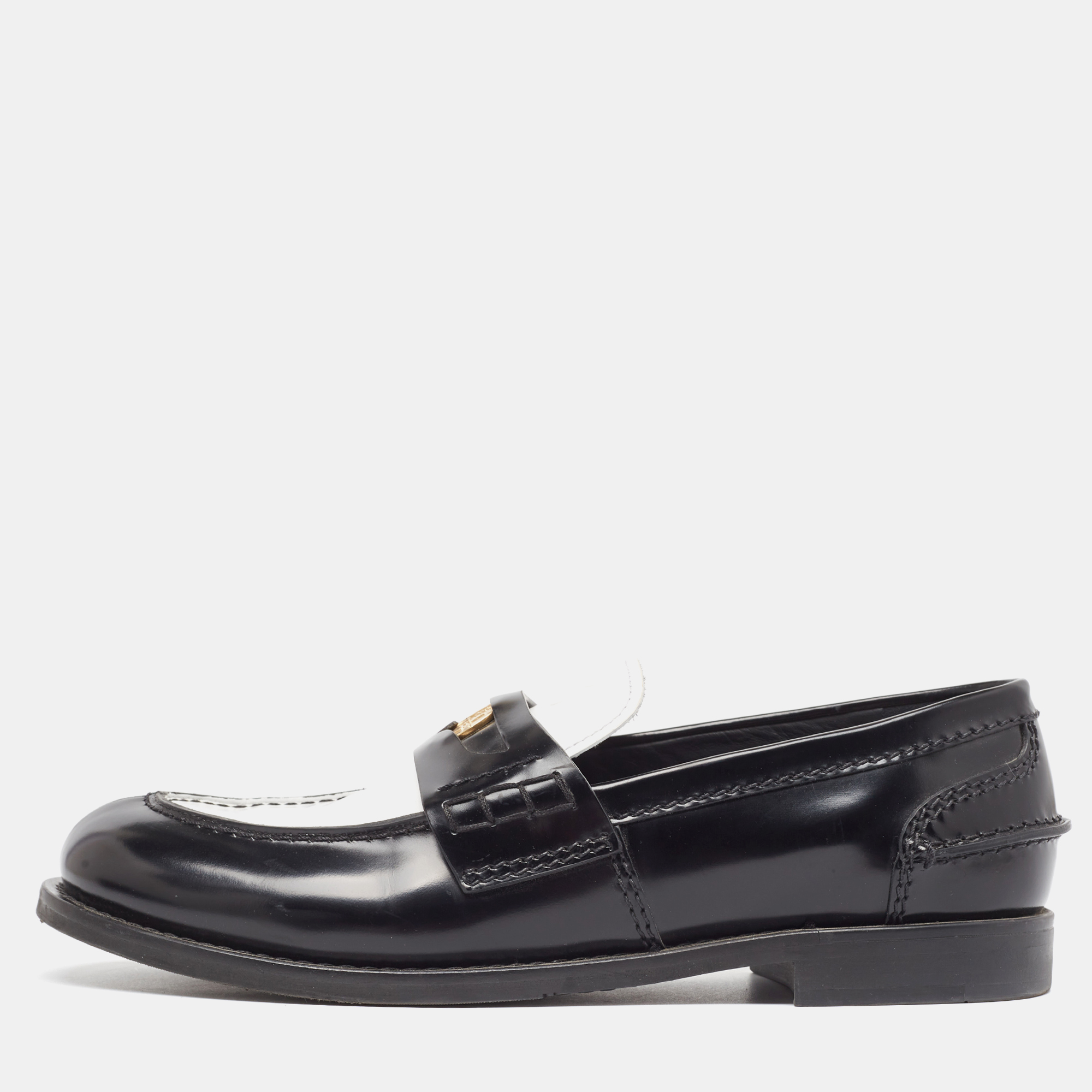 

Miu Miu Black/White Patent Leather Coin Penny Loafers Size