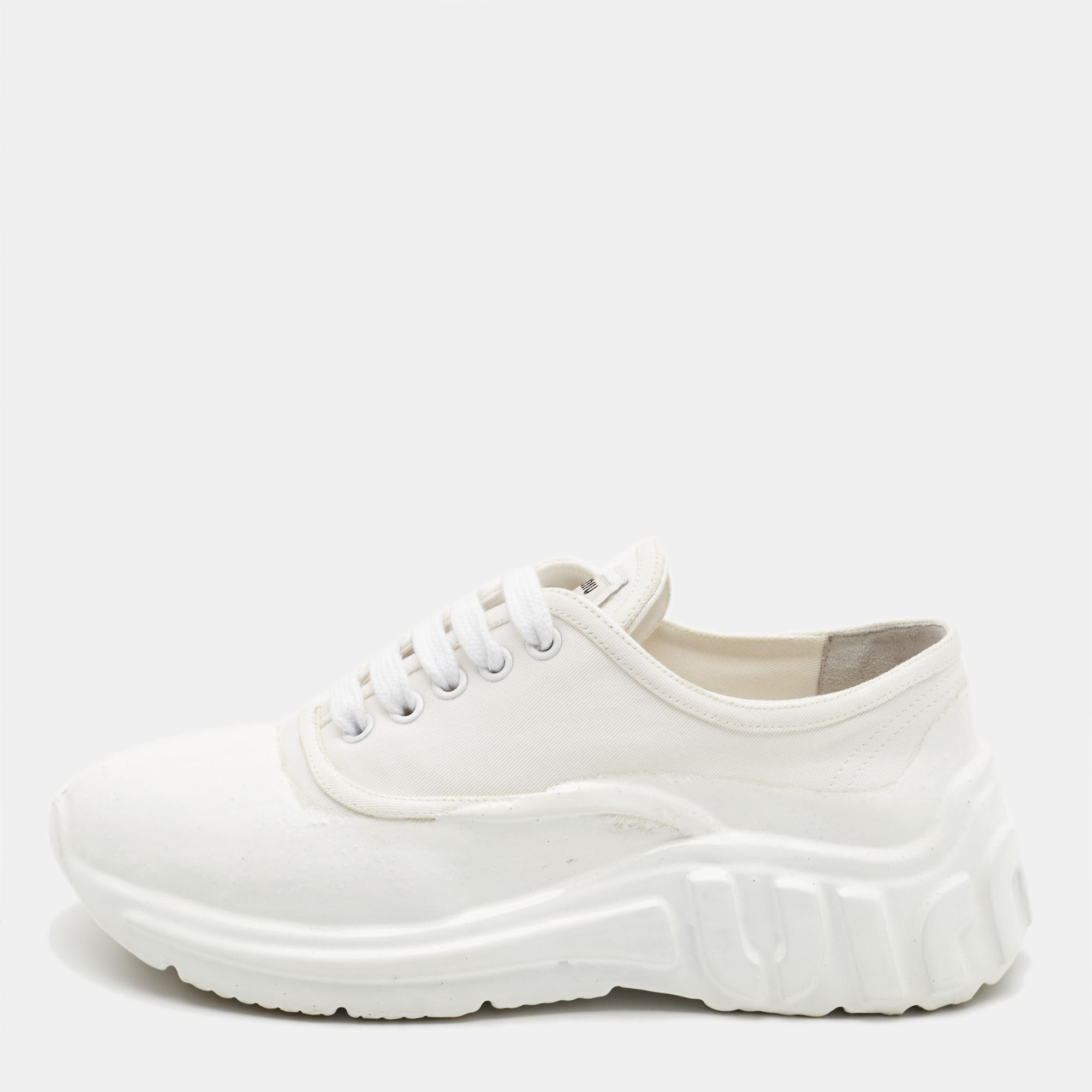 Pre-owned Miu Miu White Canvas And Rubber Low Top Sneakers Size 37