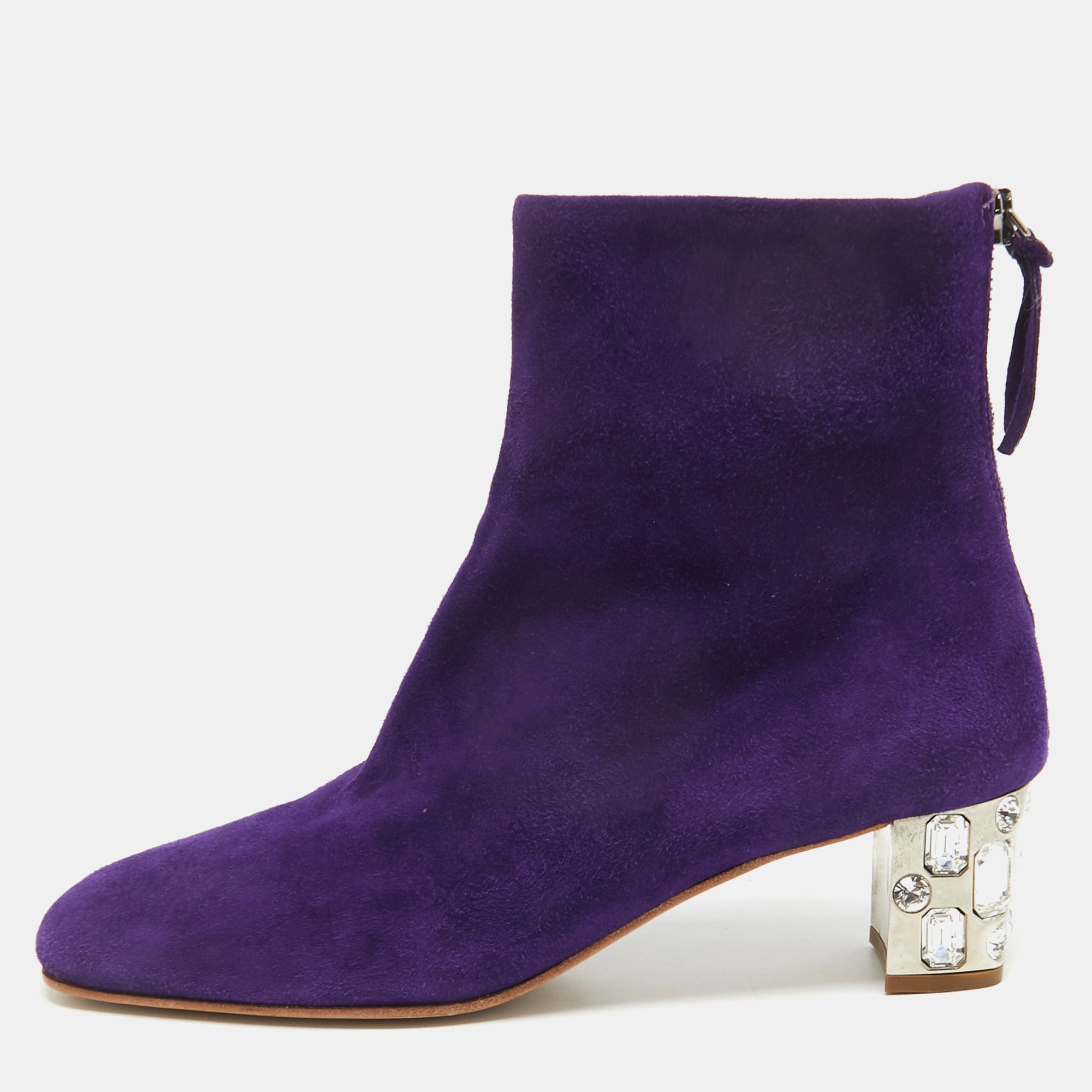 

Miu Miu Purple Suede Crystal Embellished Ankle Boots Size