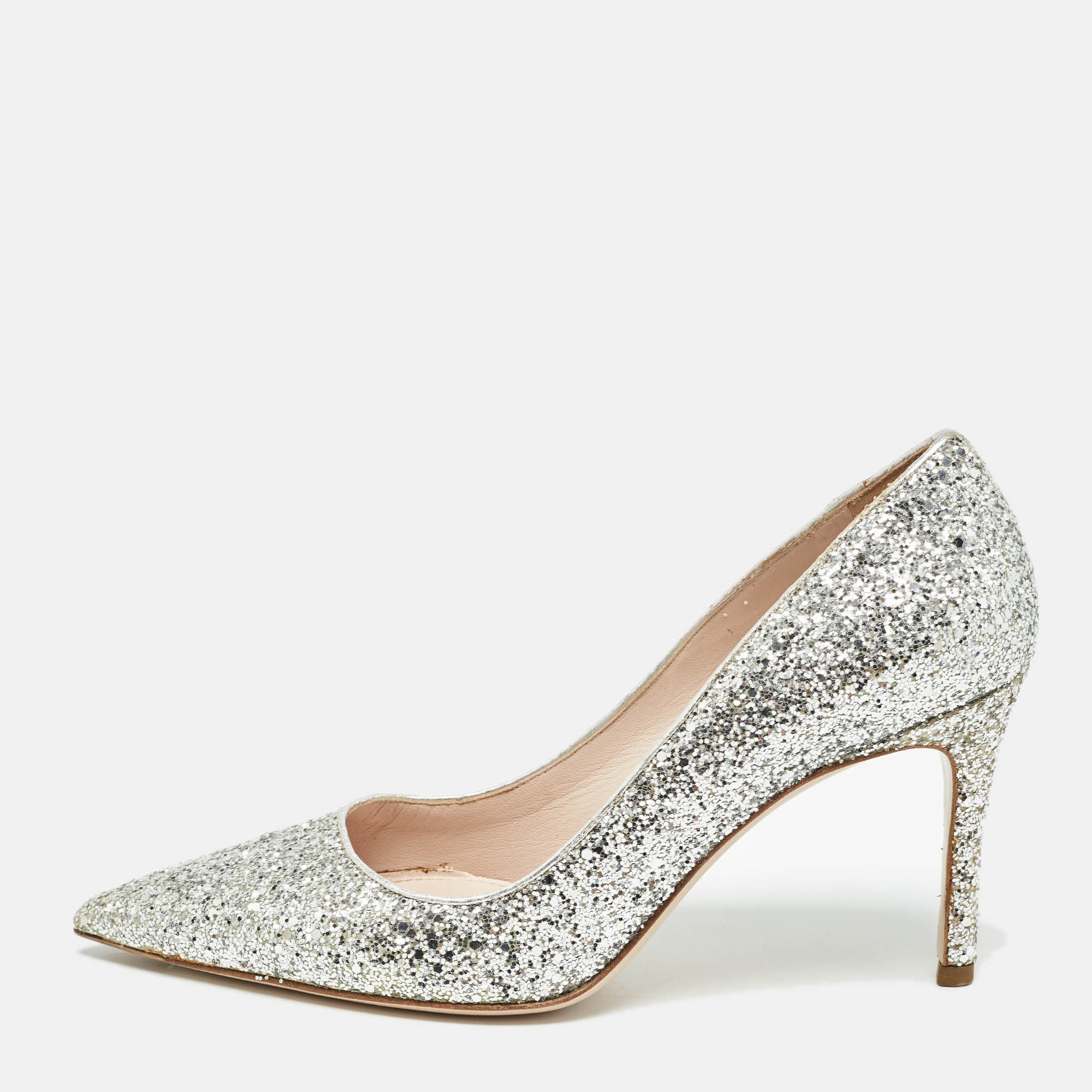 

Miu Miu Silver Glitter Pointed Toe Pumps Size