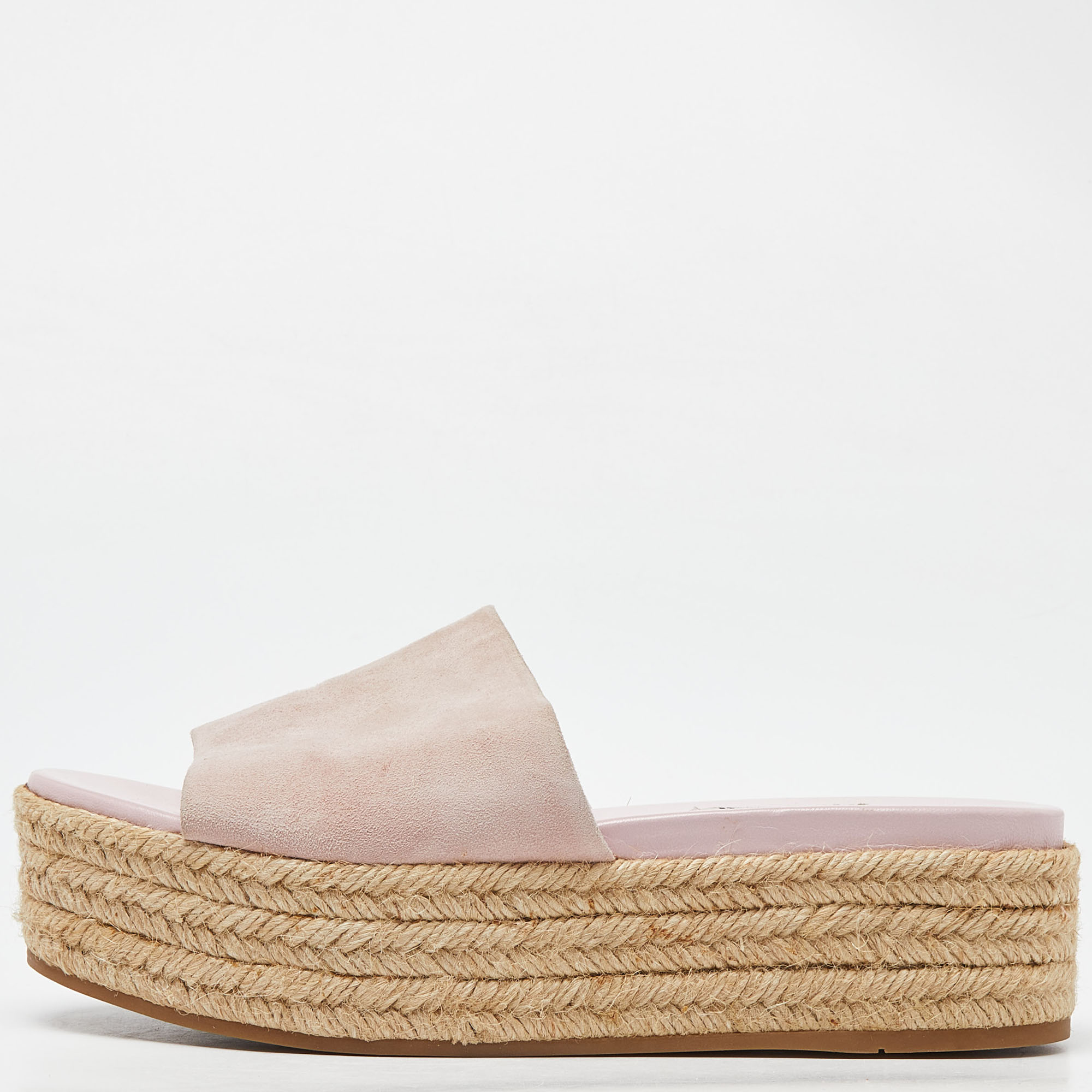 

Miu Miu Metallic Pink Suede Espadrille Platform Slide Sandals Size