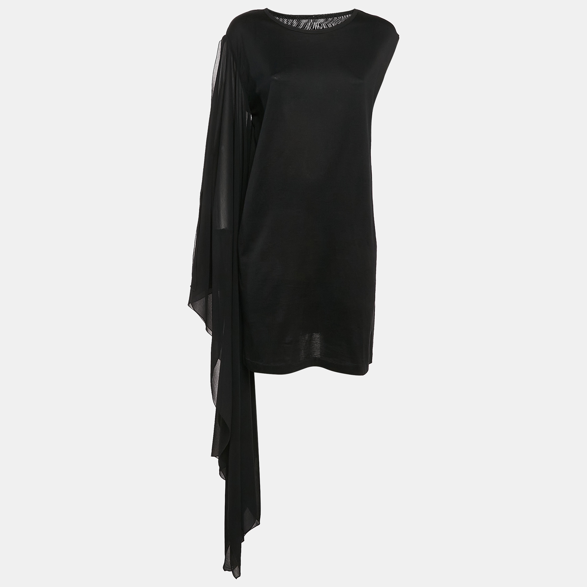 

MM6 Maison Margiela Black Cotton Knit Elongated Sleeve Mini Dress M