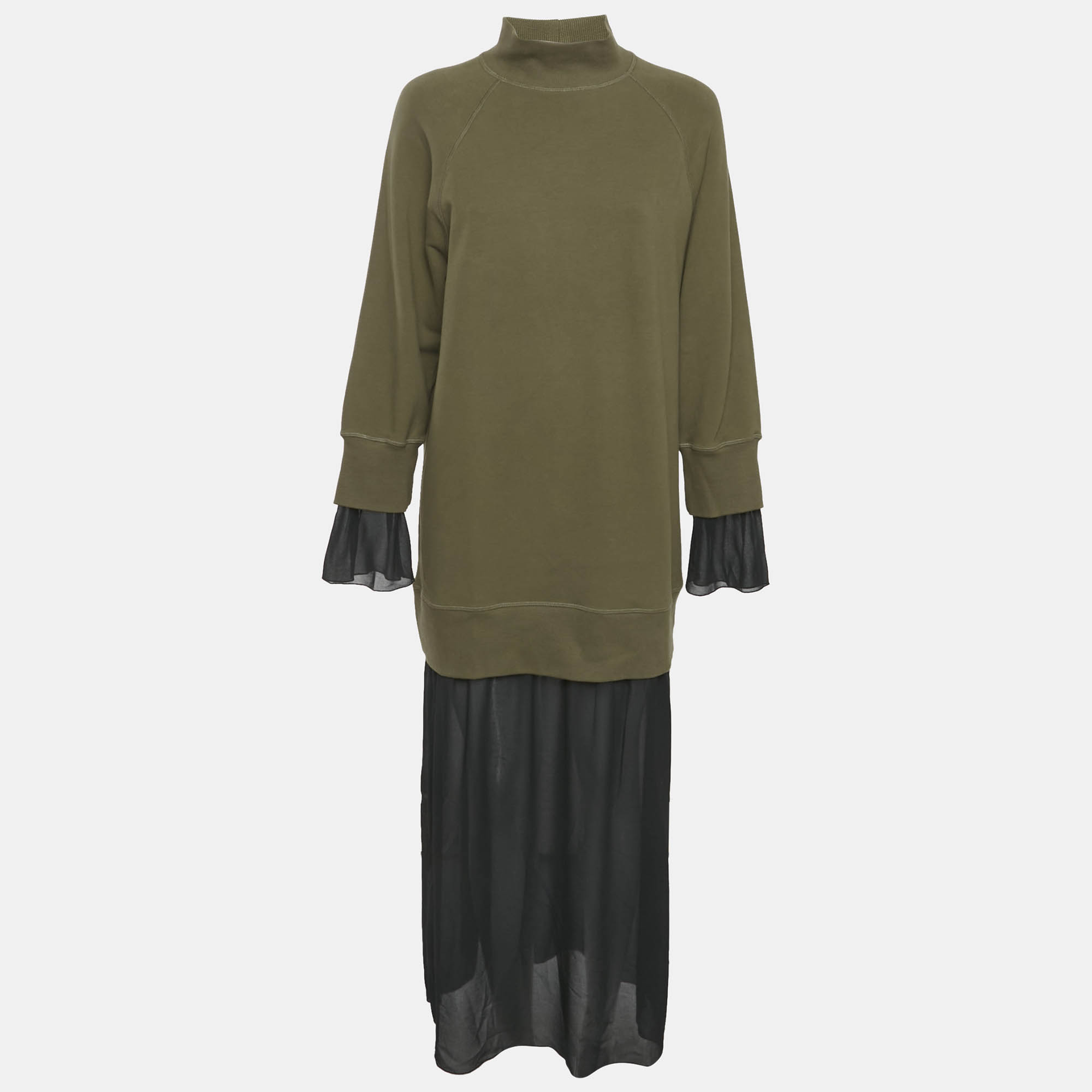 

MM6 Maison Margiela Green/Black Cotton and Chiffon Midi Dress S