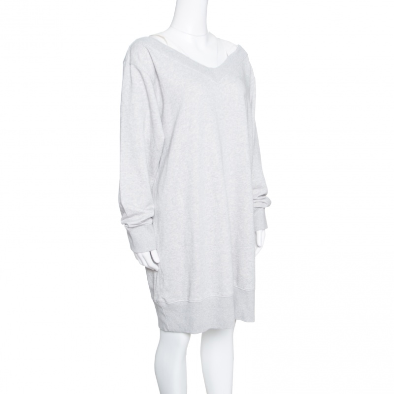

MM6 Maison Margiela Grey Melange Terry Cold Shoulder Oversized Sweatshirt Dress