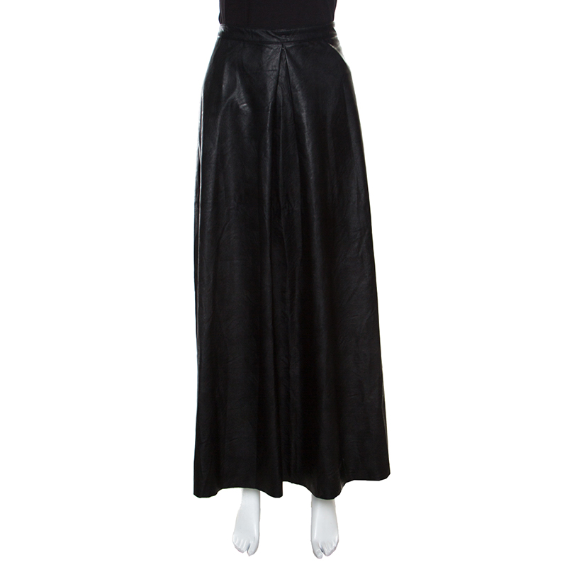 MM6 Maison Margiela Black Faux Leather A Line Maxi Skirt M