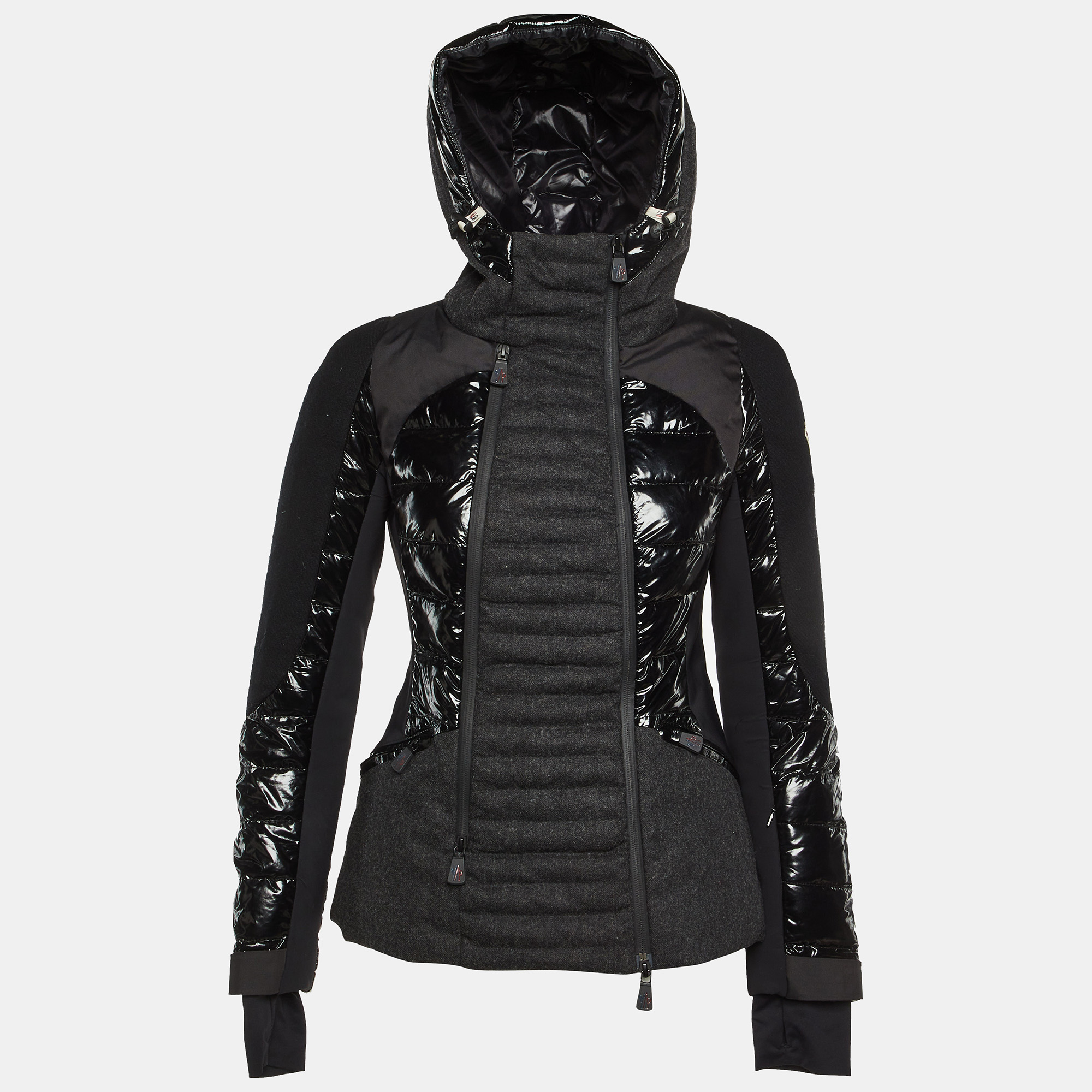 

Moncler Grenoble Black Wool & Polyamide Paneled Quilted Hooded Jacket S