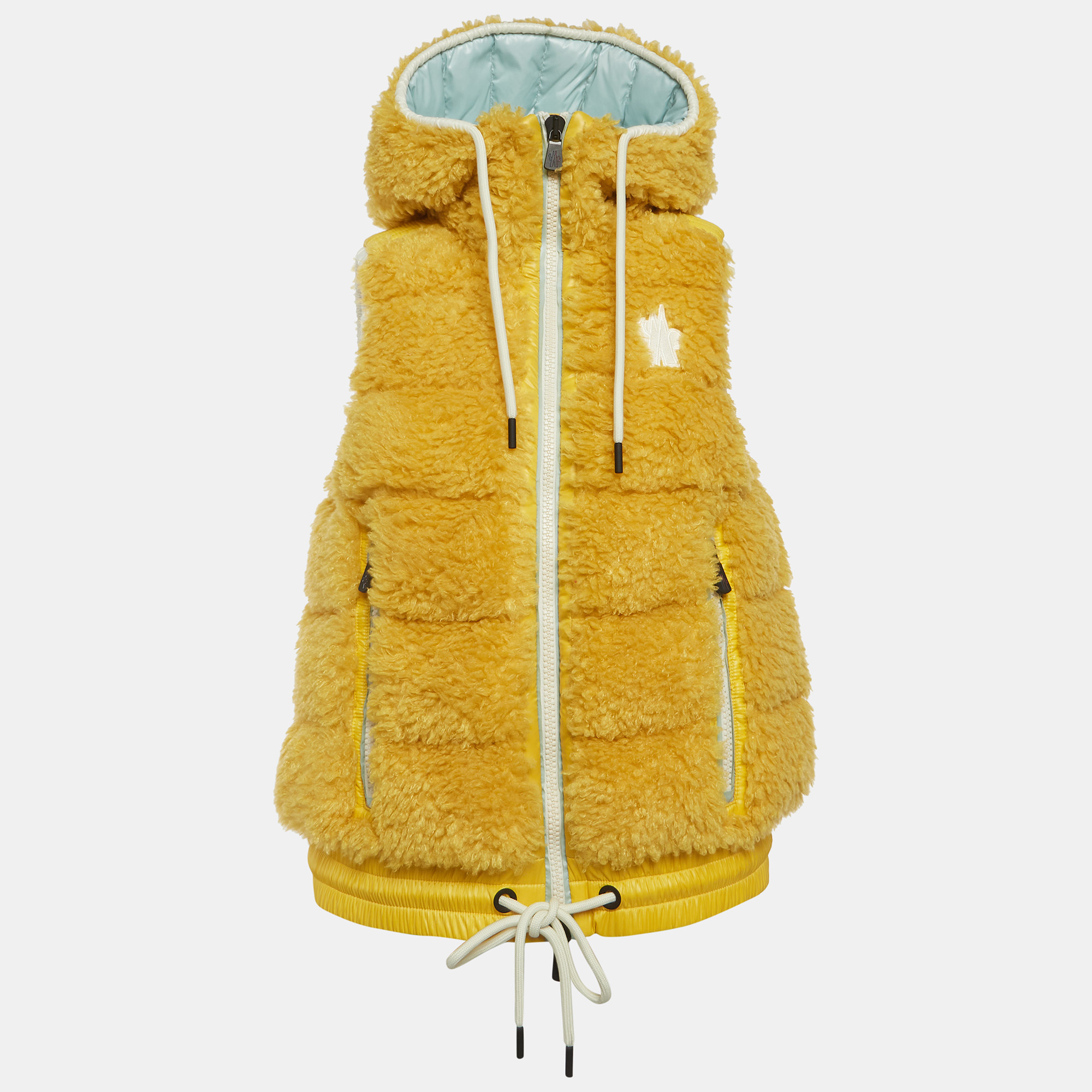 

Moncler Grenoble Yellow Faux Shearling Teddy Down Gilet XS