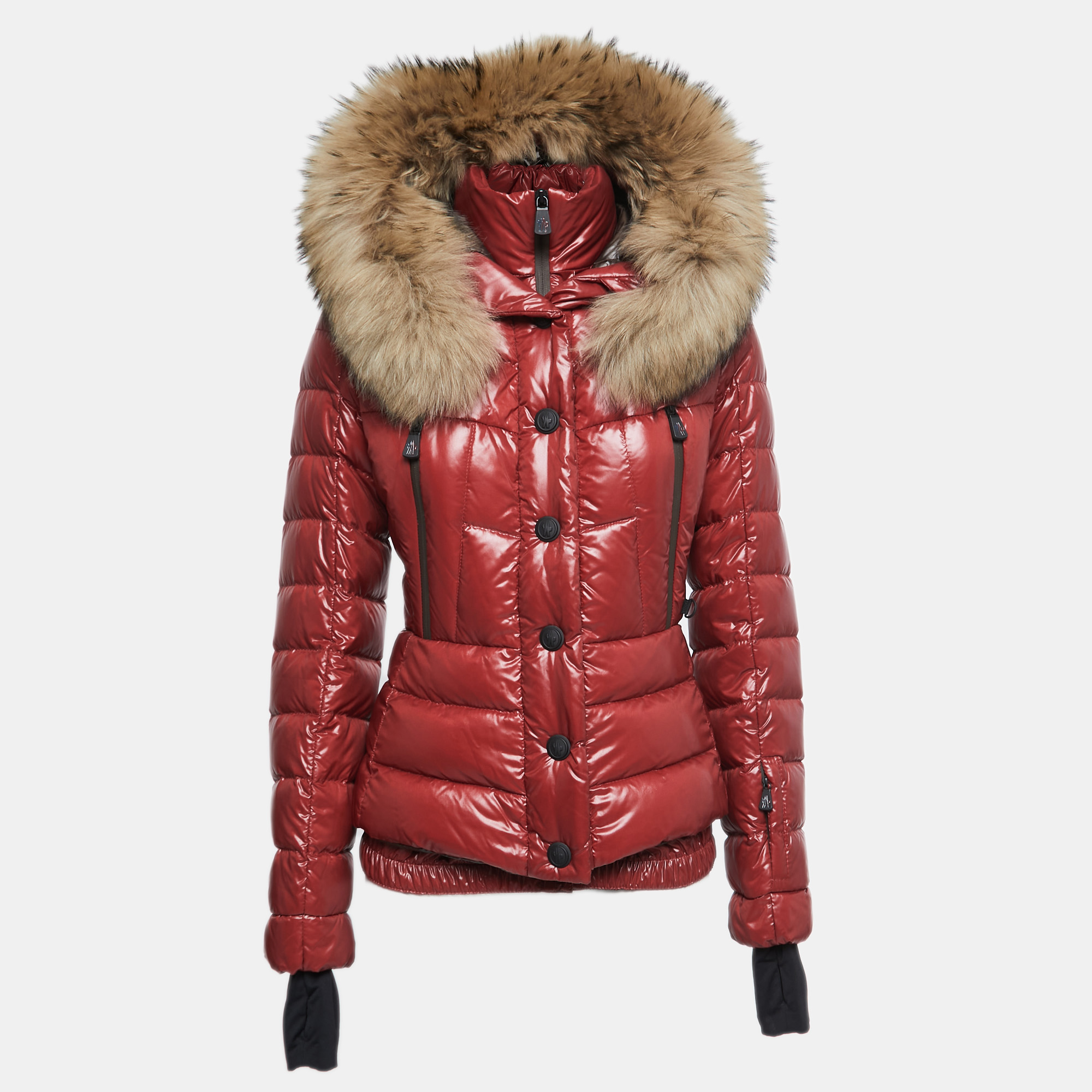 Pre-owned Moncler Grenoble Burgundy Quilted Fur Detail Hooded Bever Jacket S