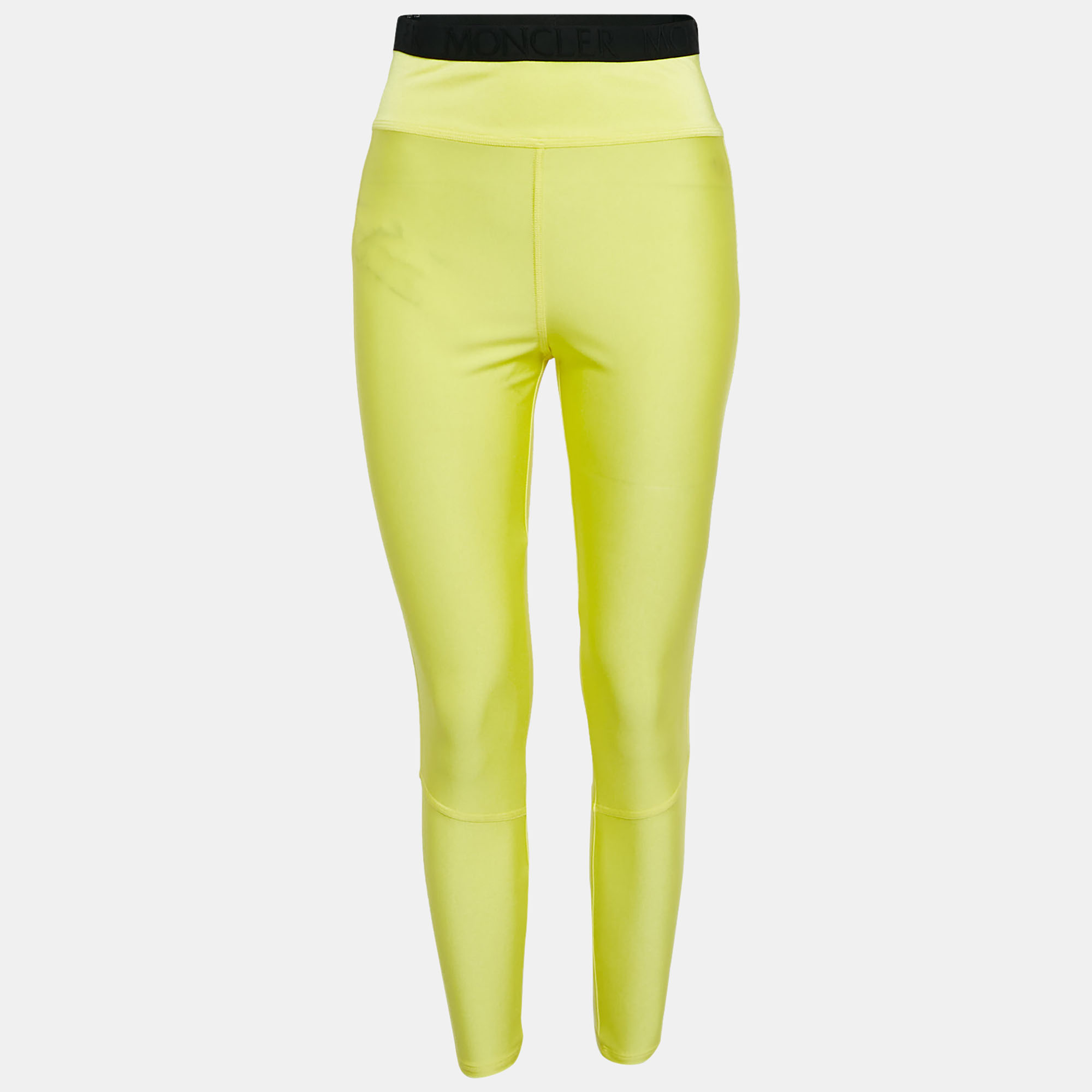 

Moncler Yellow Logo Print Jersey Waist Detail Leggings M