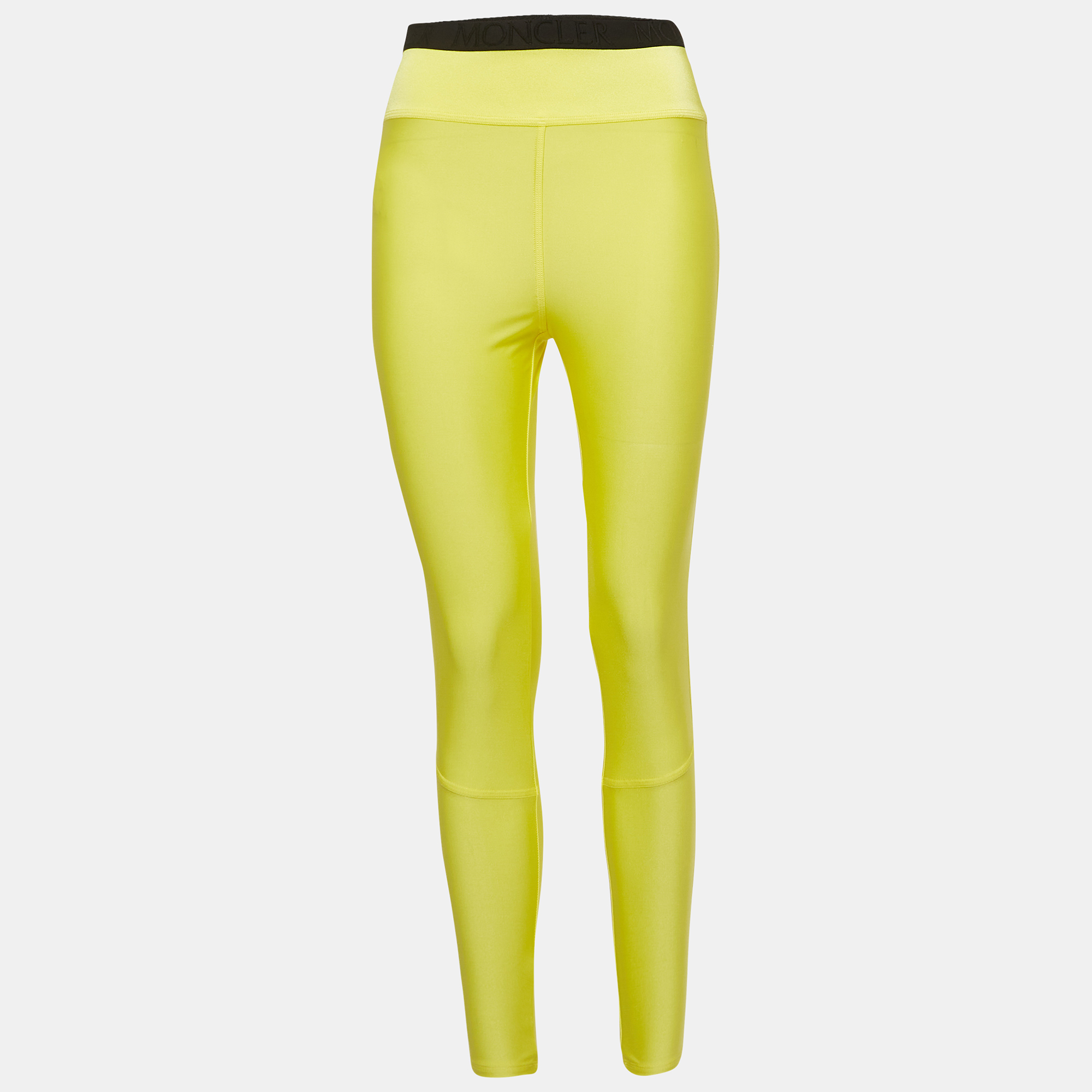

Moncler Fluorescent Yellow Logo Embossed Lycra Leggings M
