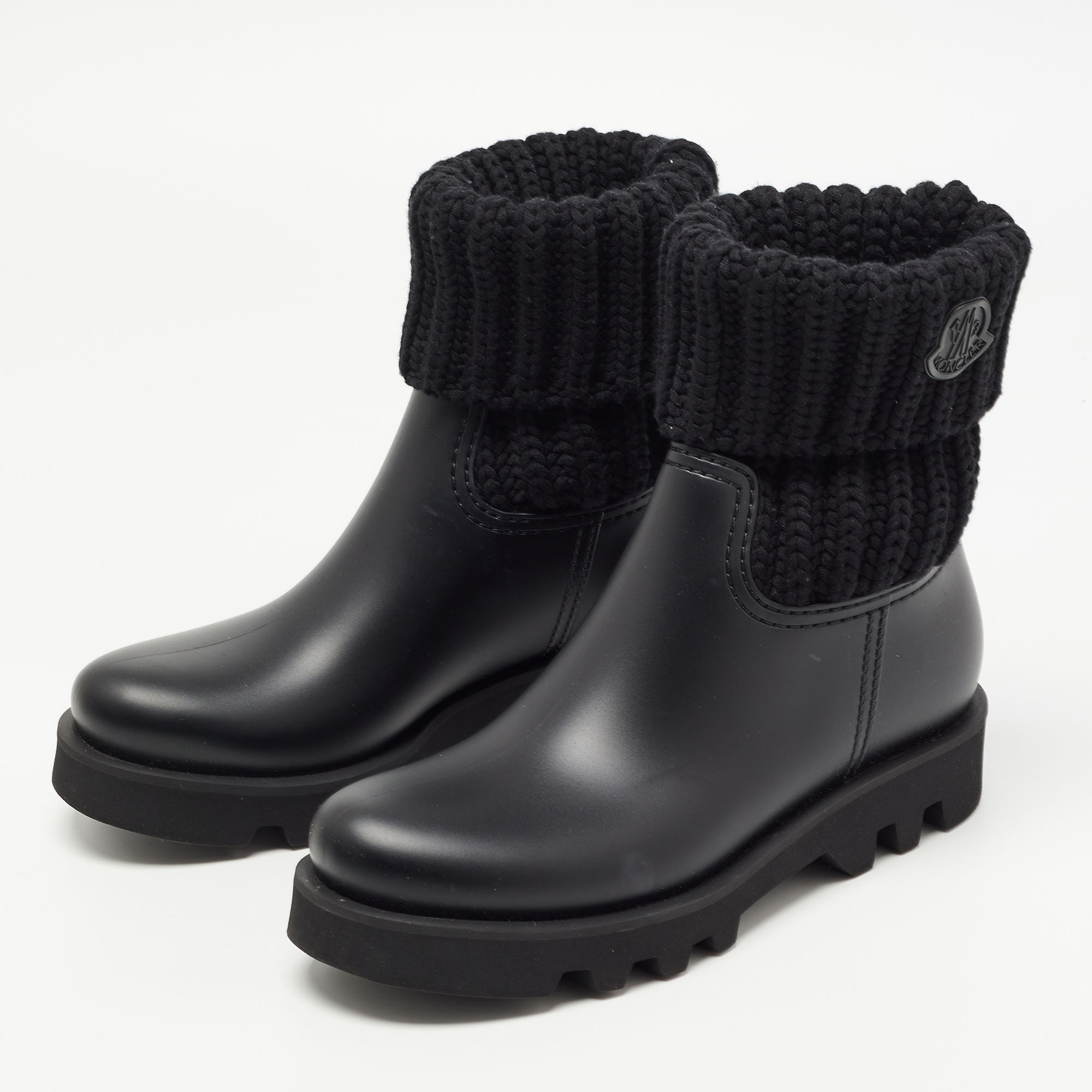 

Moncler Black Knit Fabric and Rubber Ginette Rain Boots Size